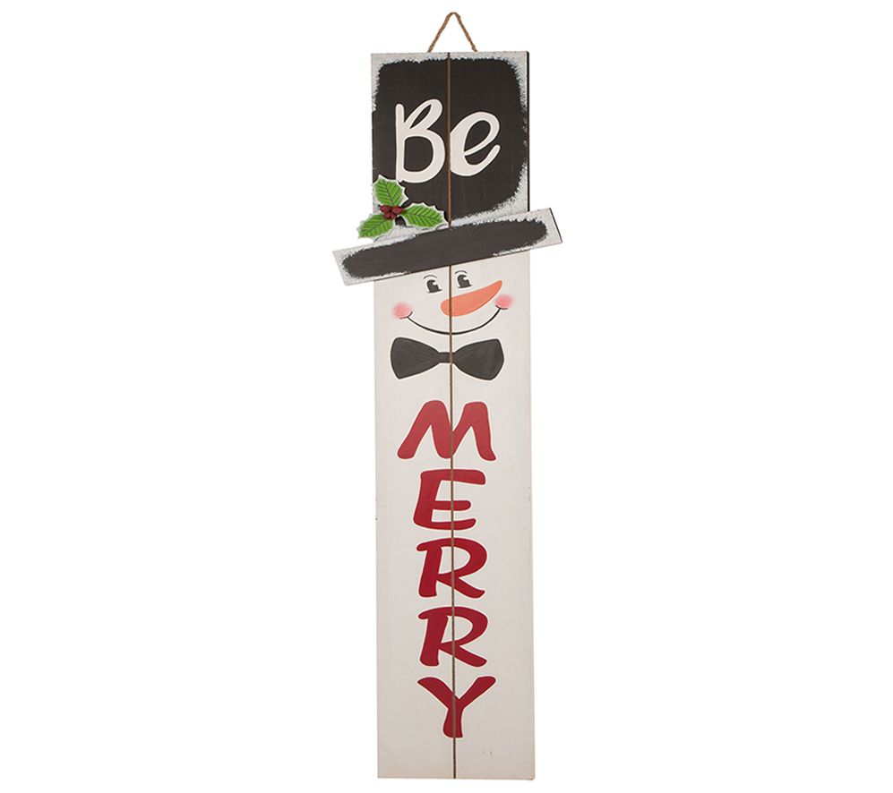 Glitzhome Be Merry Wooden Christmas Holiday Snowman Porch Sign - QVC.com