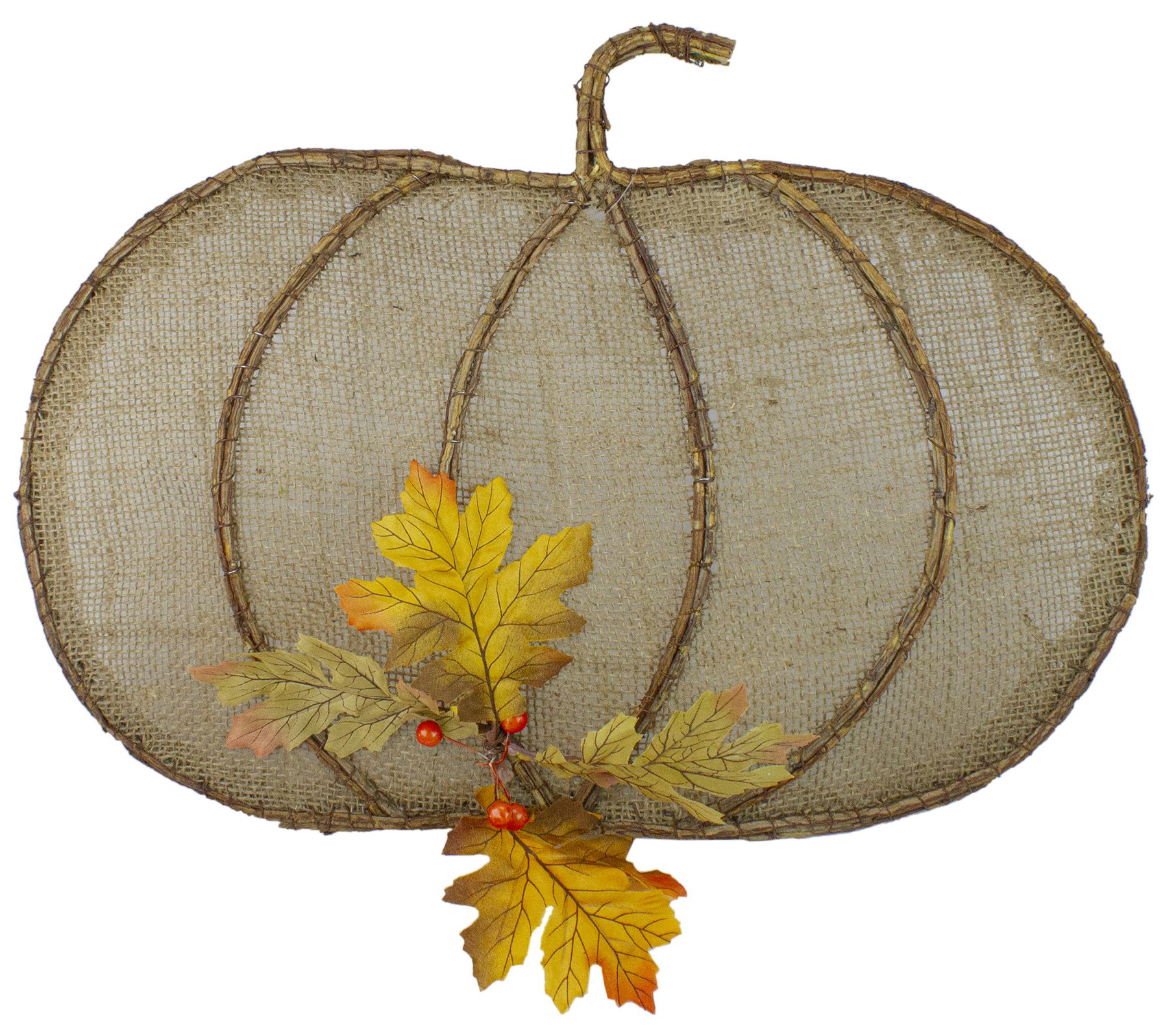 Northlight 19" Beige Burlap & Vine Pumpkin Harvest Hanging