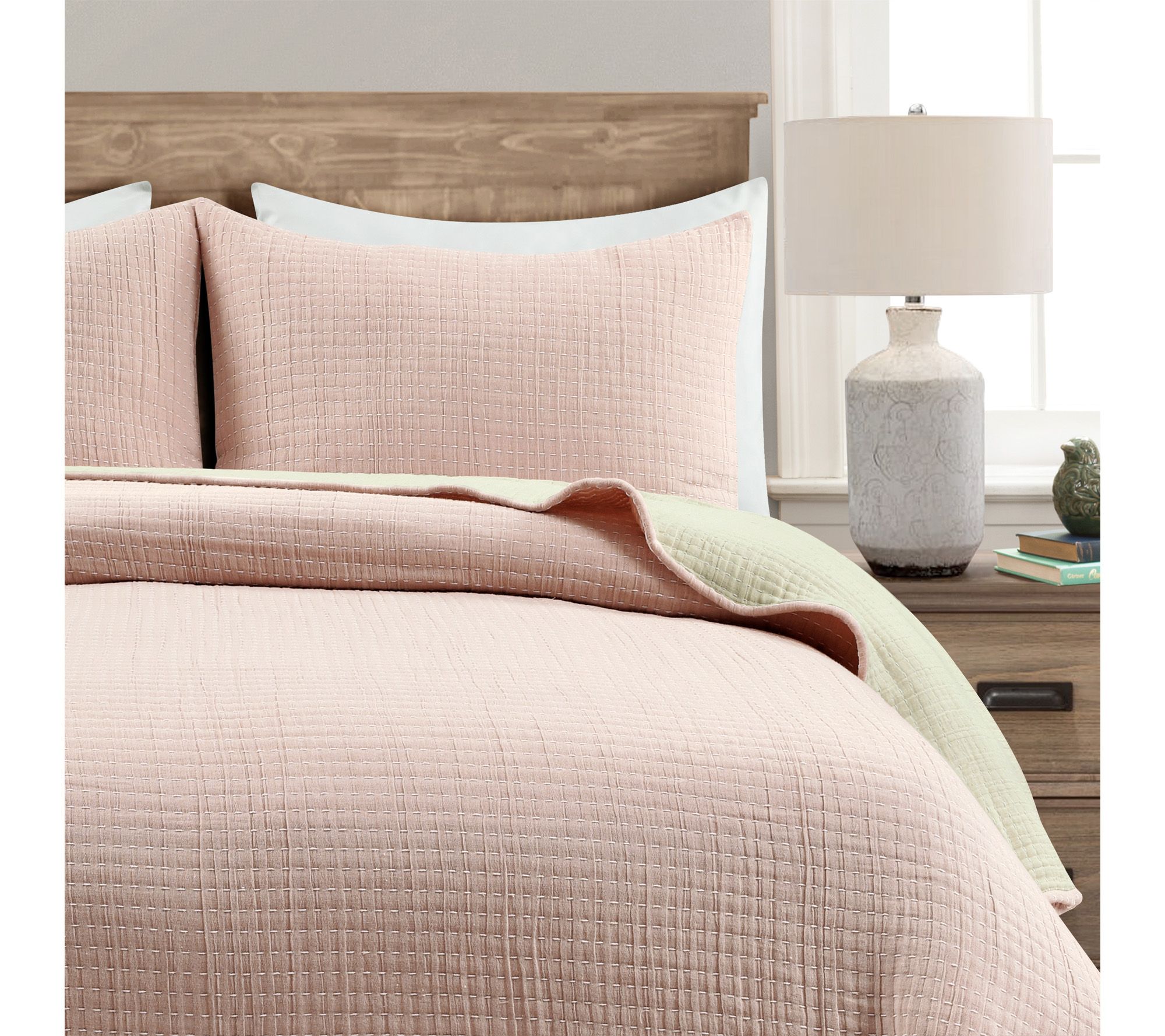 Solid Kantha Pick Stitch Yarn Dyed 3Pc King Quilt Set