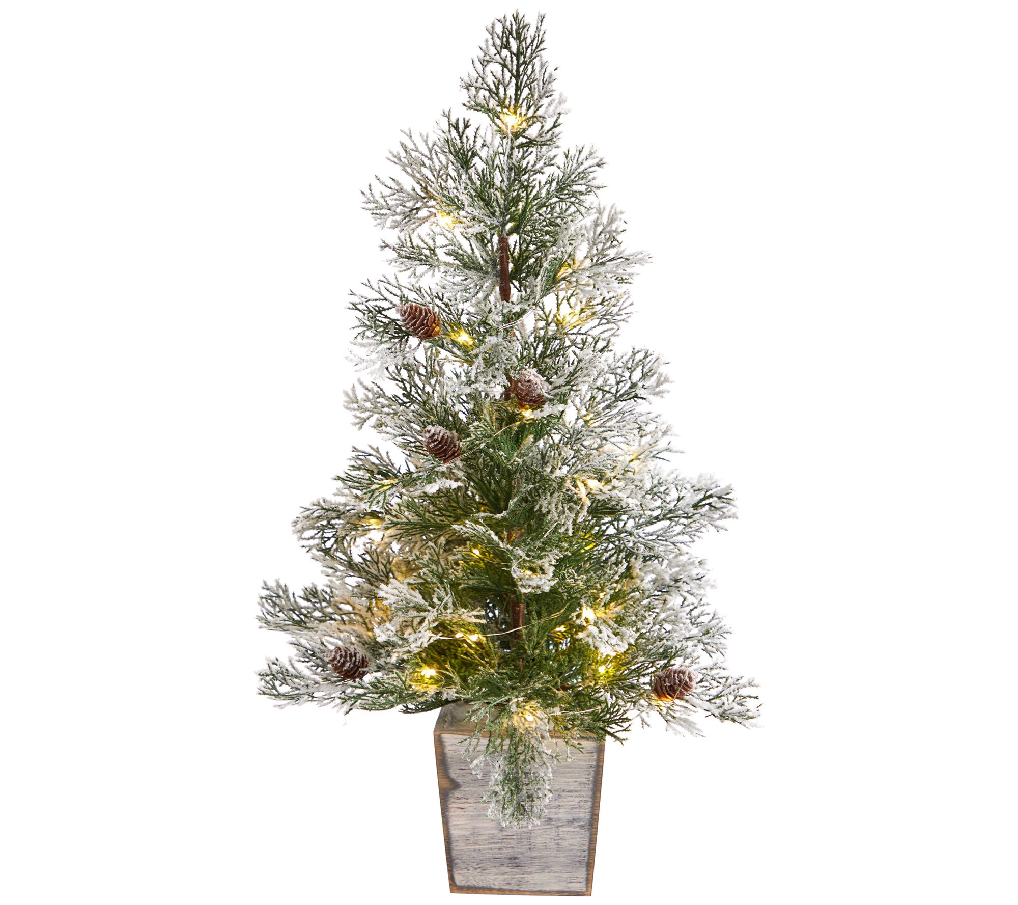 Nearly Natural 2' Frosted Pre-Lit  Christmas Tree in Planter
