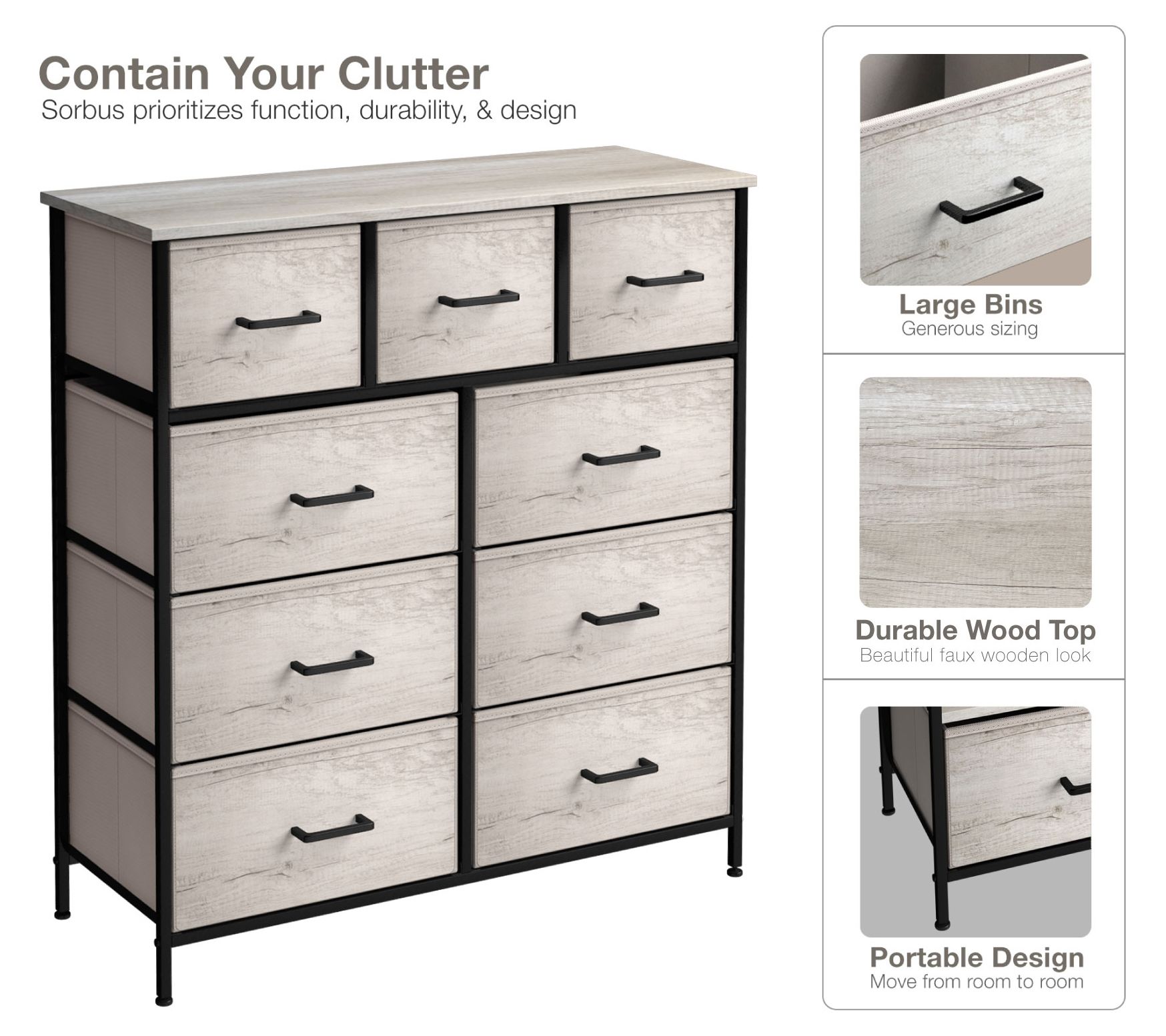 Sorbus Dresser with 8 Faux Wood Drawers - Storage Unit Organizer Chest