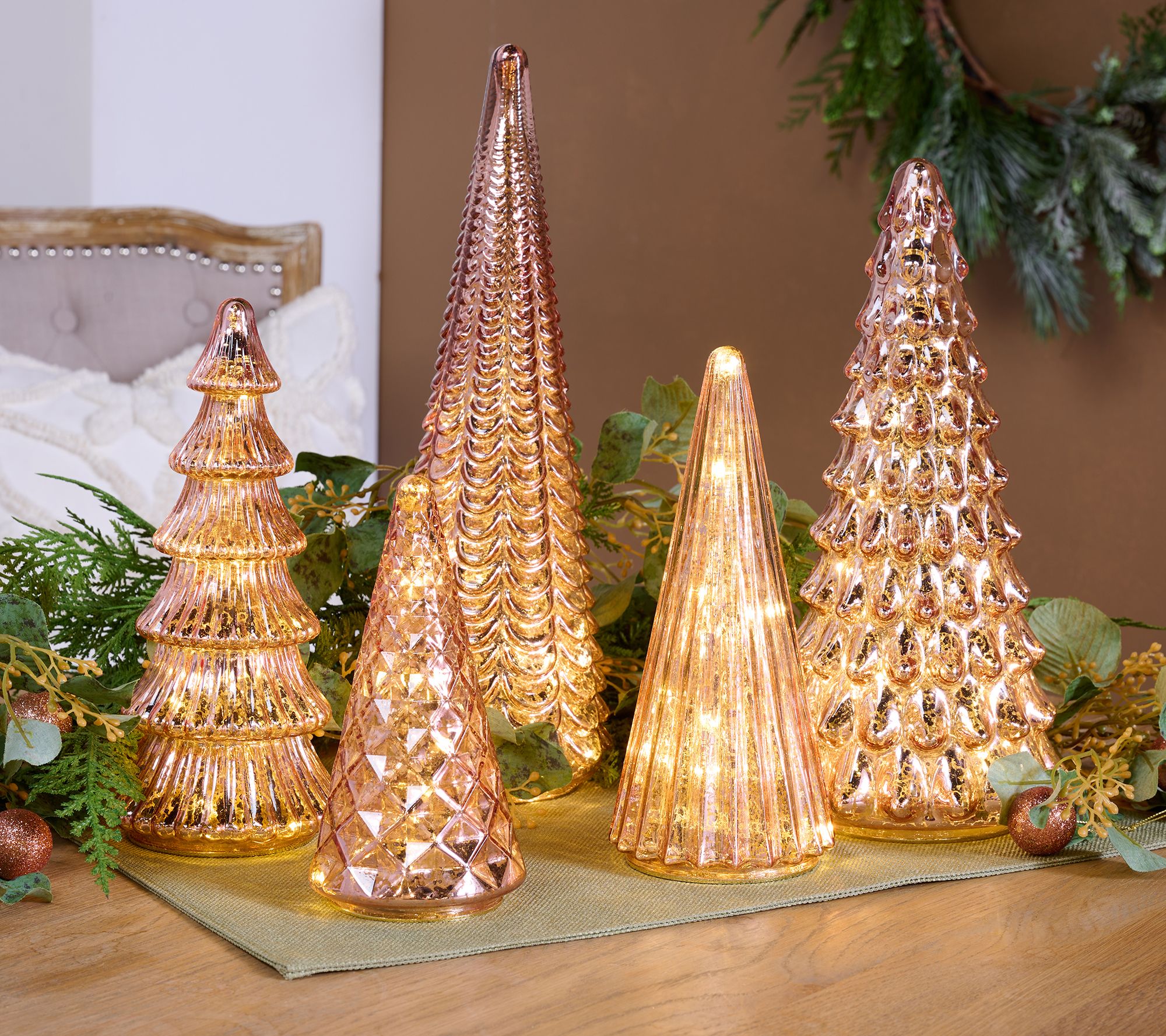 BFF Collection Set of 5 Illuminated Mercury Glass Trees