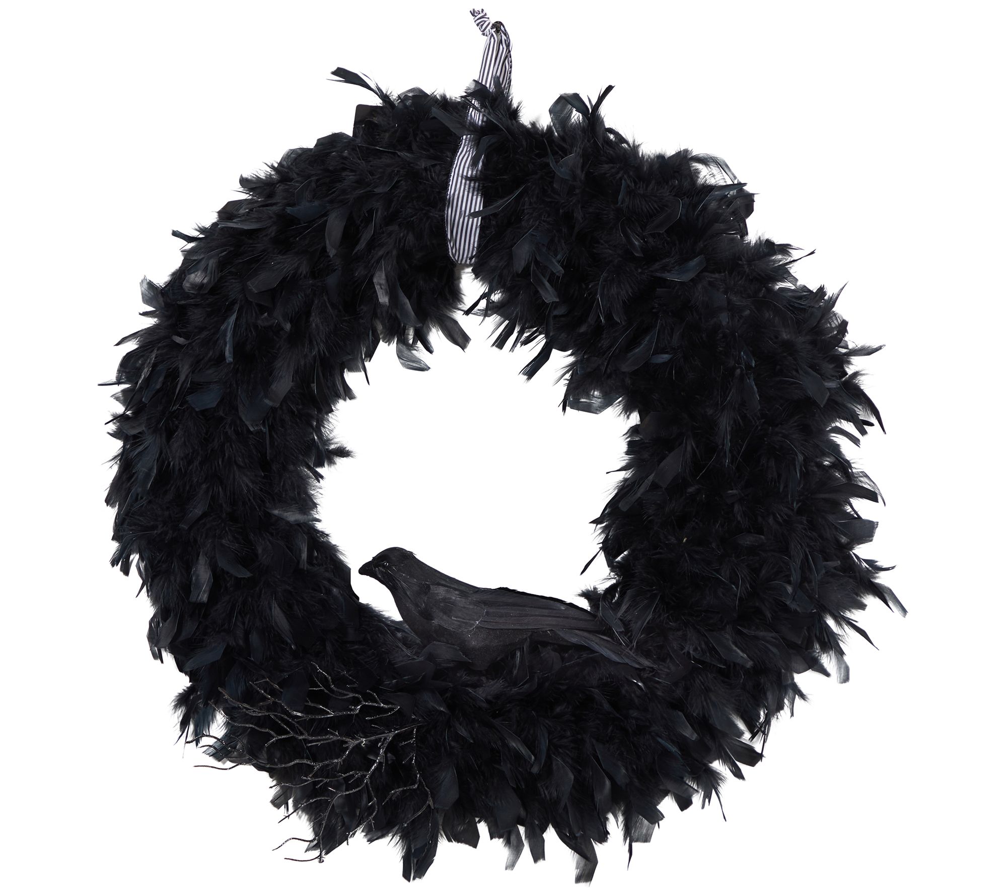 Nearly Natural 30" Halloween Raven Feather Wreath