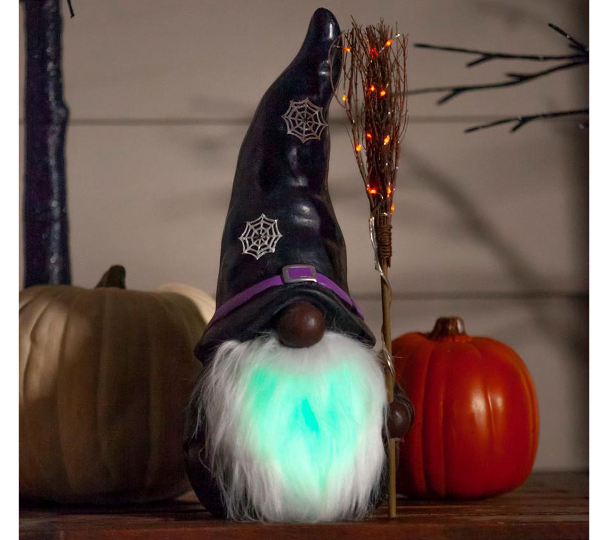 Evergreen 16" LED Resin Witch Gnome w/ Black Ha t