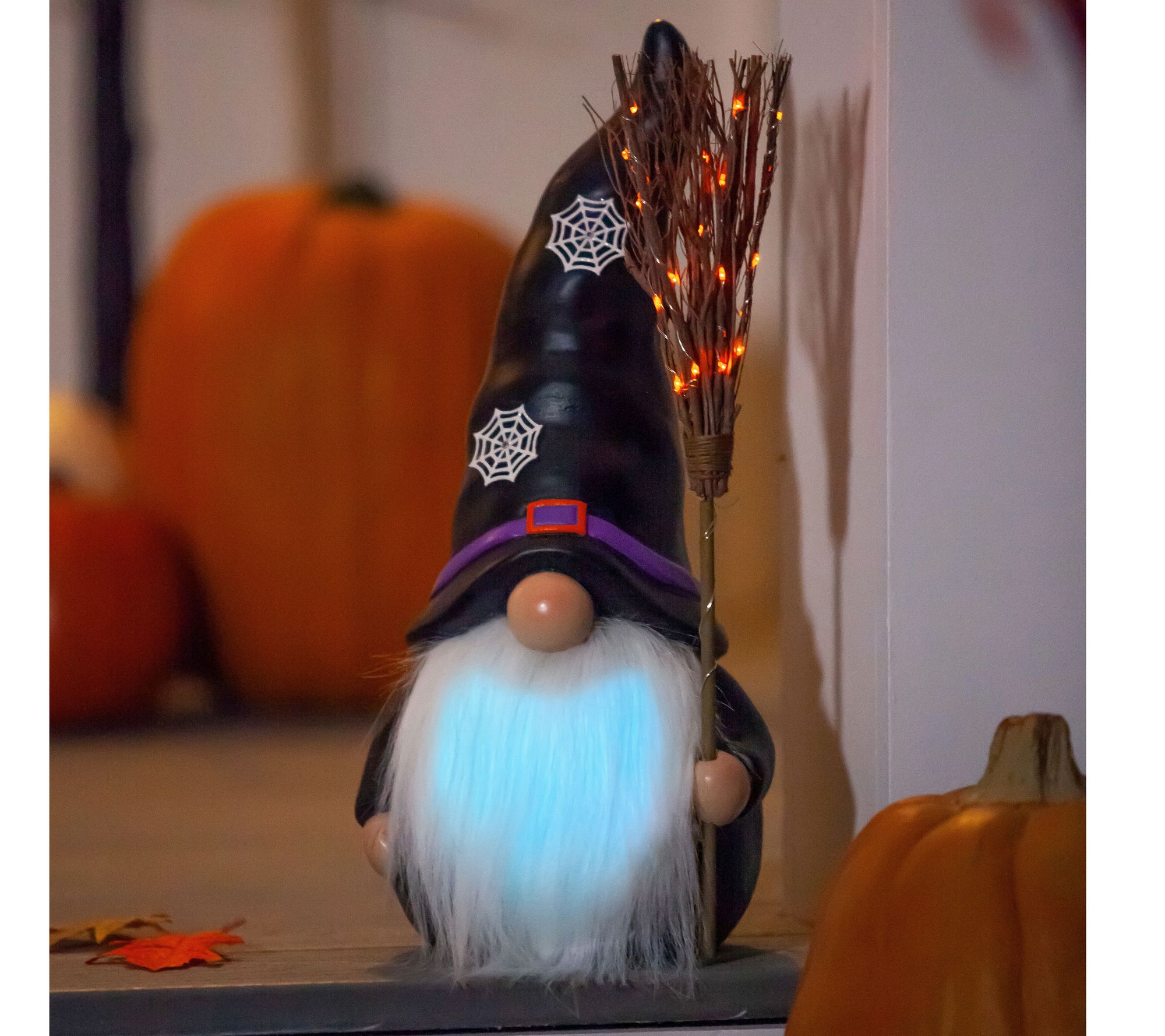 Evergreen 16" LED Resin Witch Gnome w/ Black Ha t
