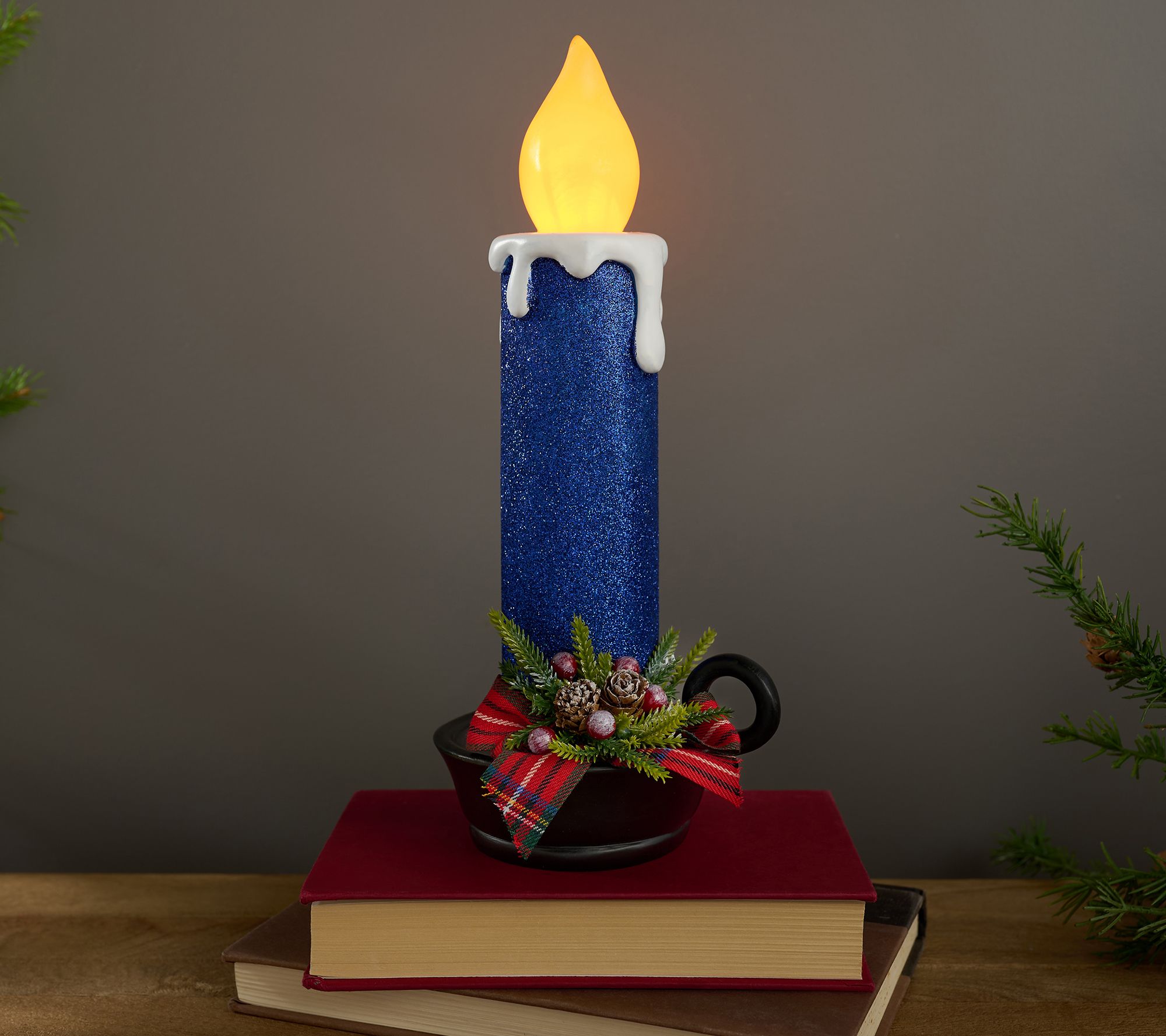 "As Is" Illuminated 12" Glittered Chamberstick Candle