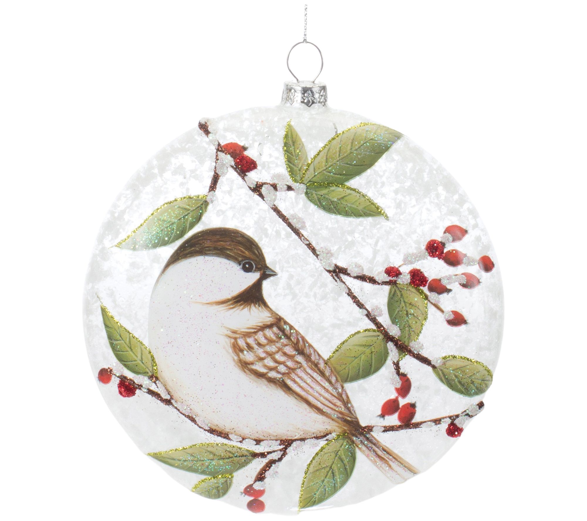 Melrose International Chickadee Bird Pine Ribbon (Set of 2)