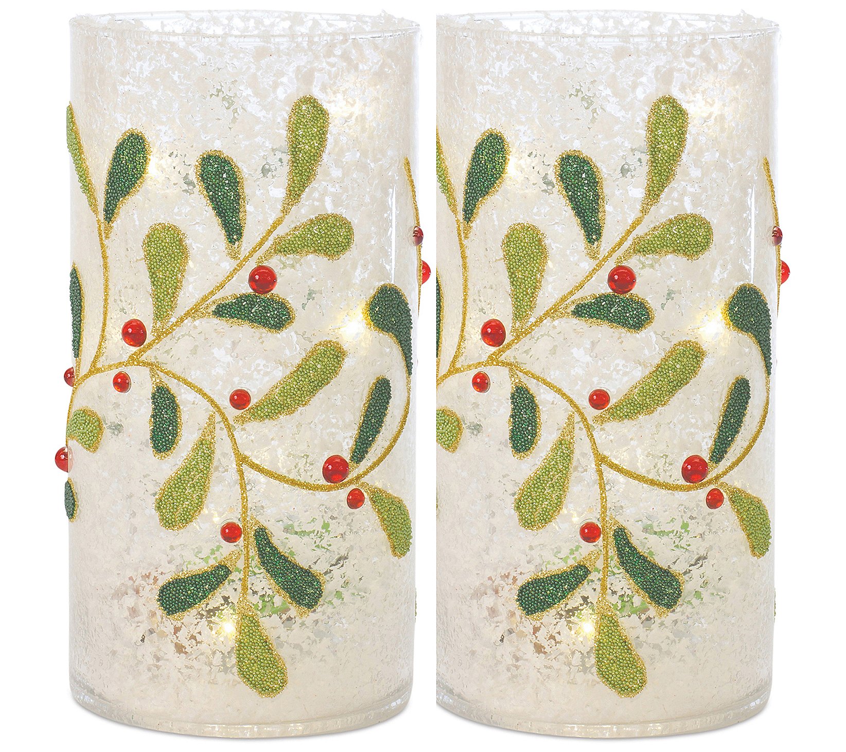 Melrose Beaded Glass Mistletoe Candle Holder (S et of 2)