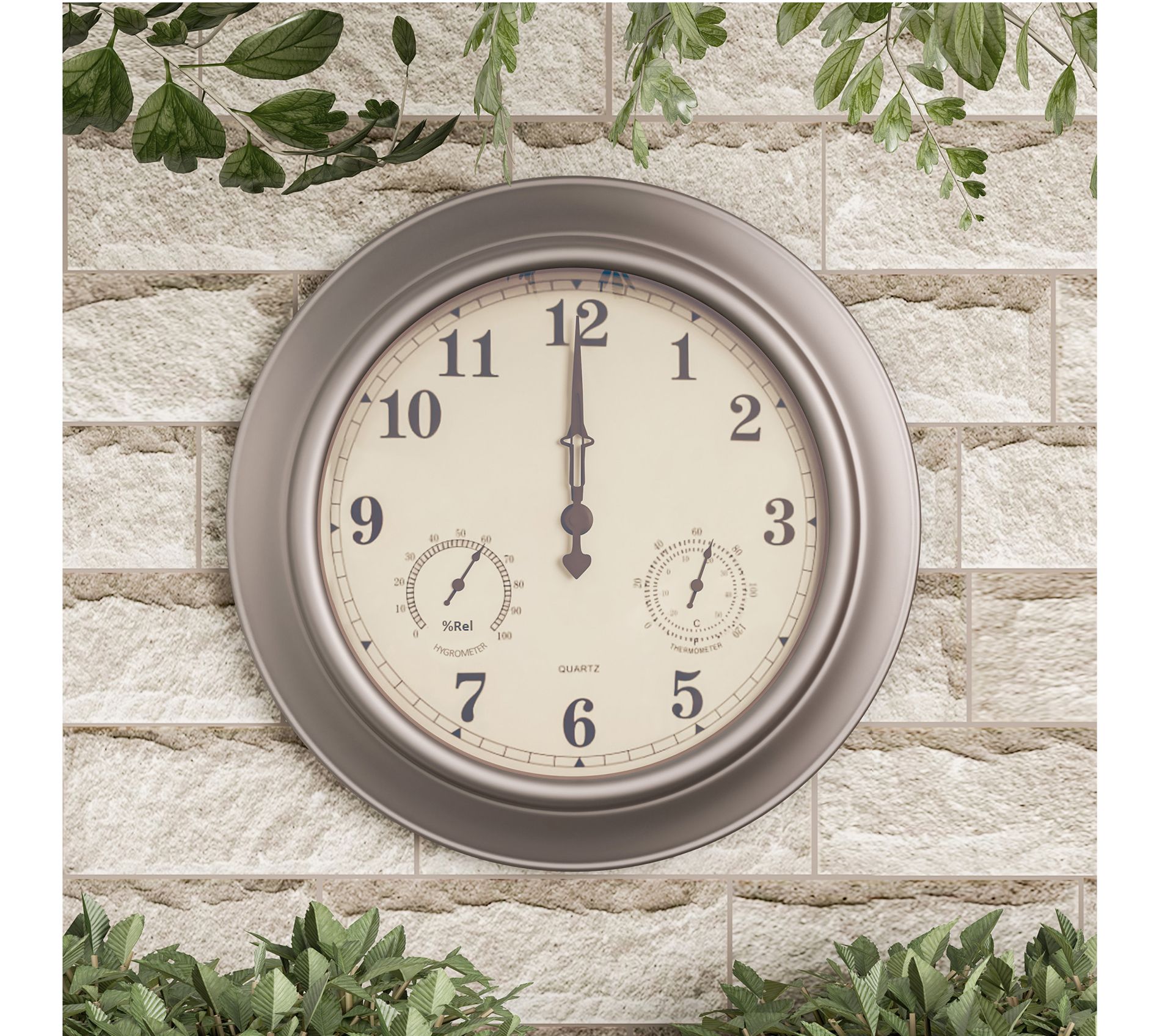 Pure Garden 18" Quartz Patio Wall Clock Thermometer