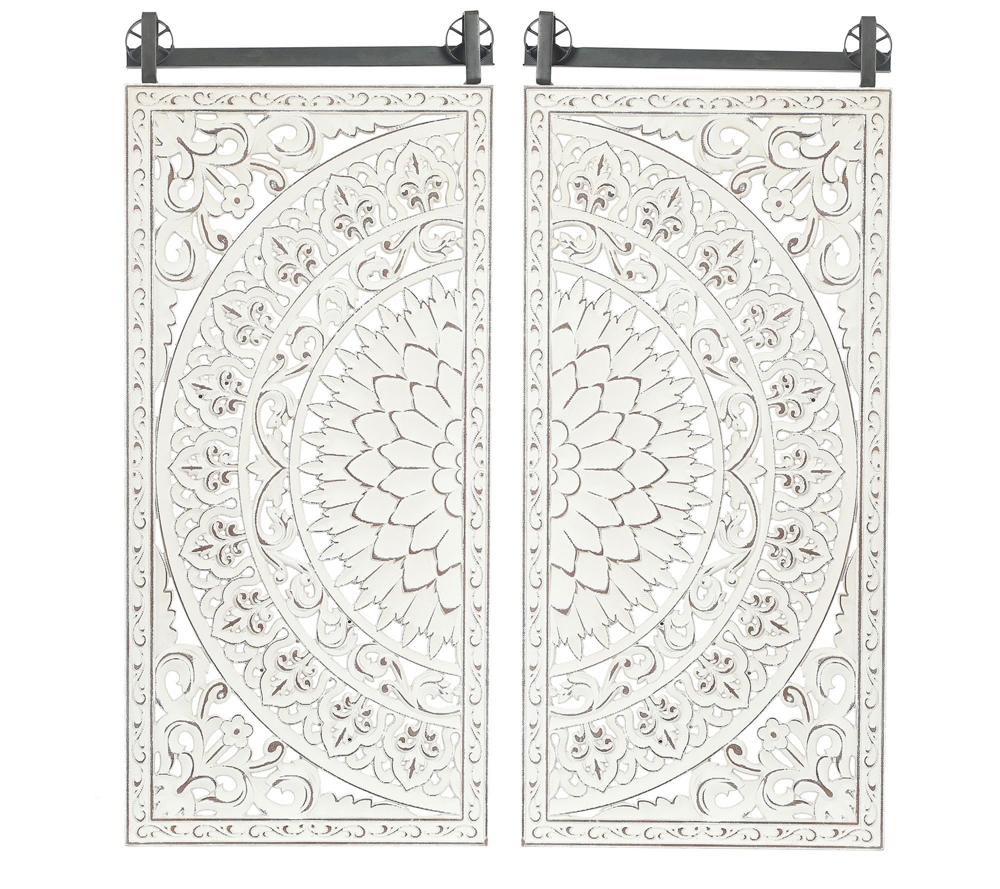 LuxenHome Set of 2 Distressed Ivory White Flower Wall Decor