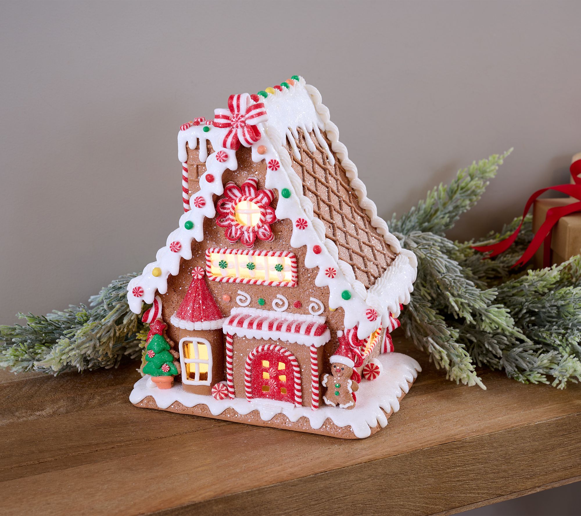 QVC shops Valerie Parr Hill Illuminated Gingerbread Garden Shop Cottage Holidays Décor