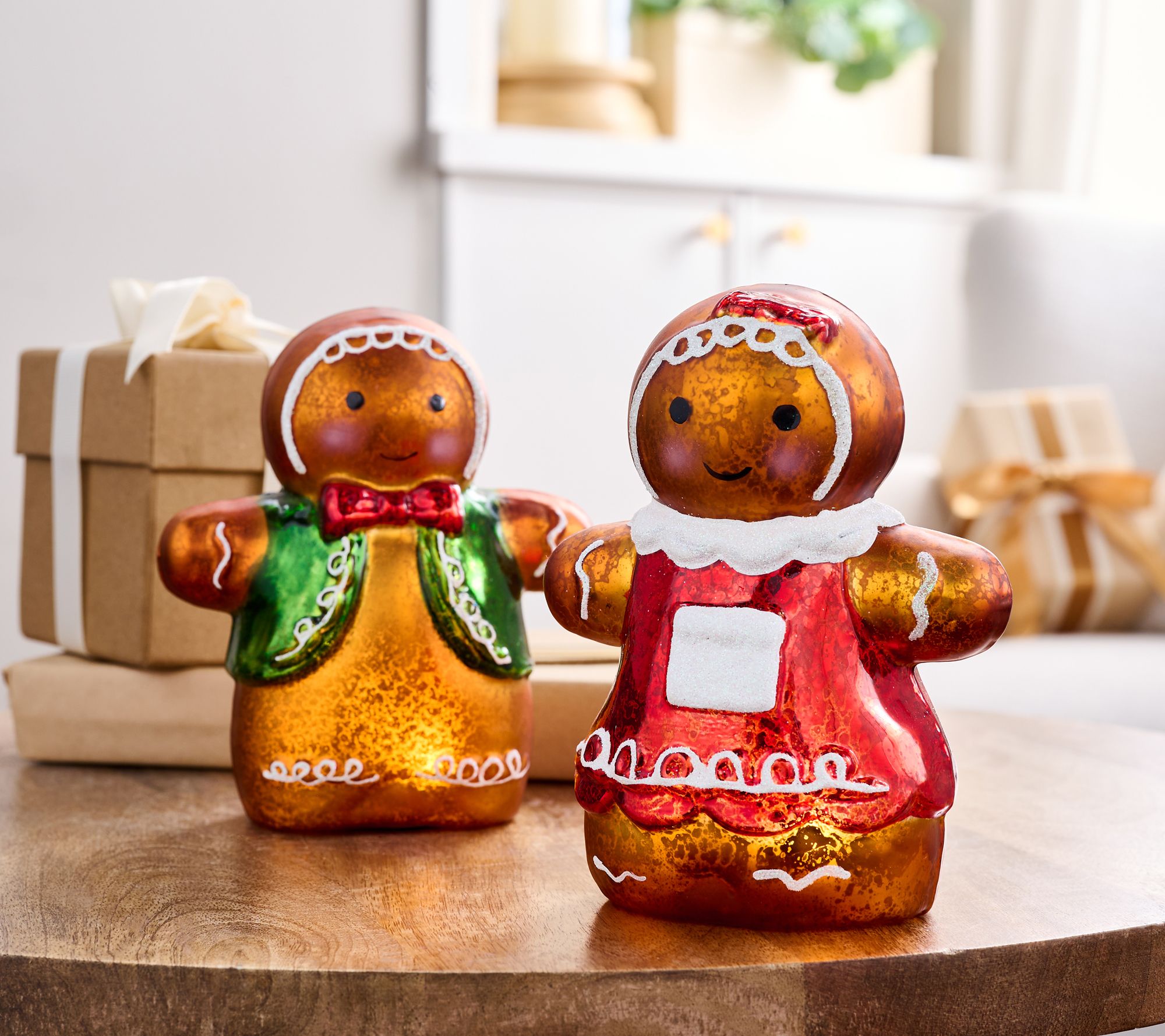 Set of 2 6" Lit Mercury Glass Gingerbread Boy & Girl by Valerie