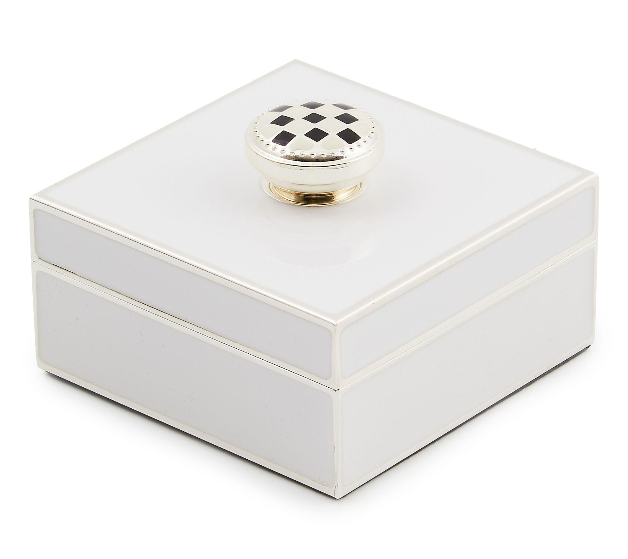 MacKenzie-Childs White Silver Plated Trinket Box, Check Knob