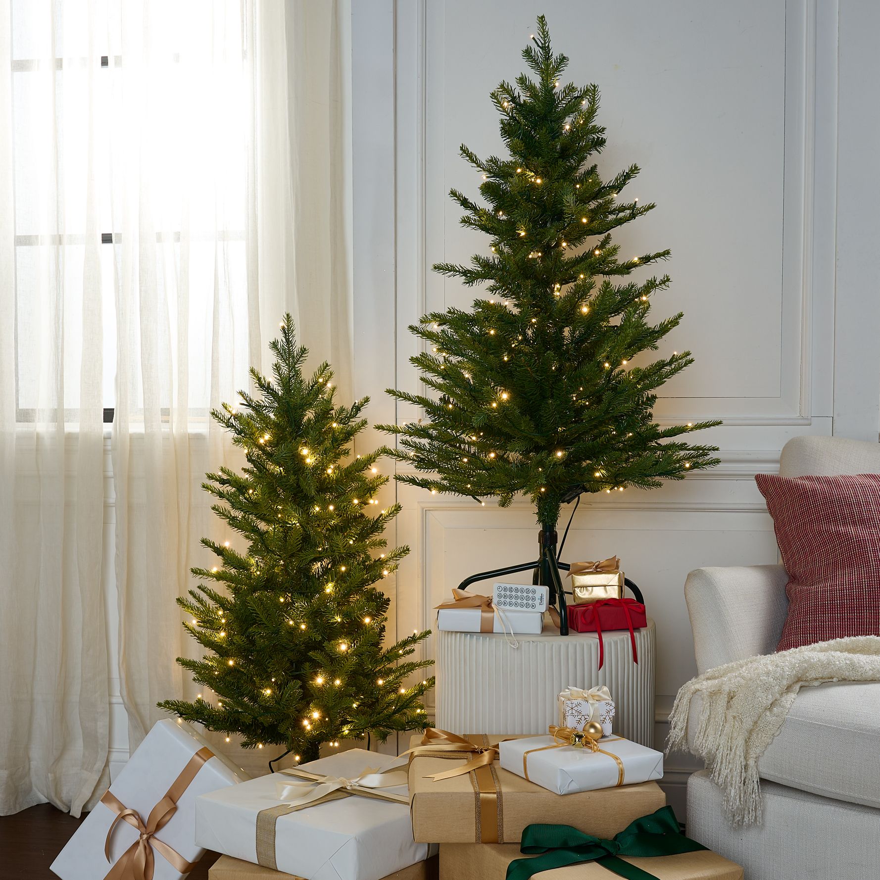 Bethlehem Lights Set of 2 Indoor/Outdoor 3-in-1 LED 3.5' Mini Trees