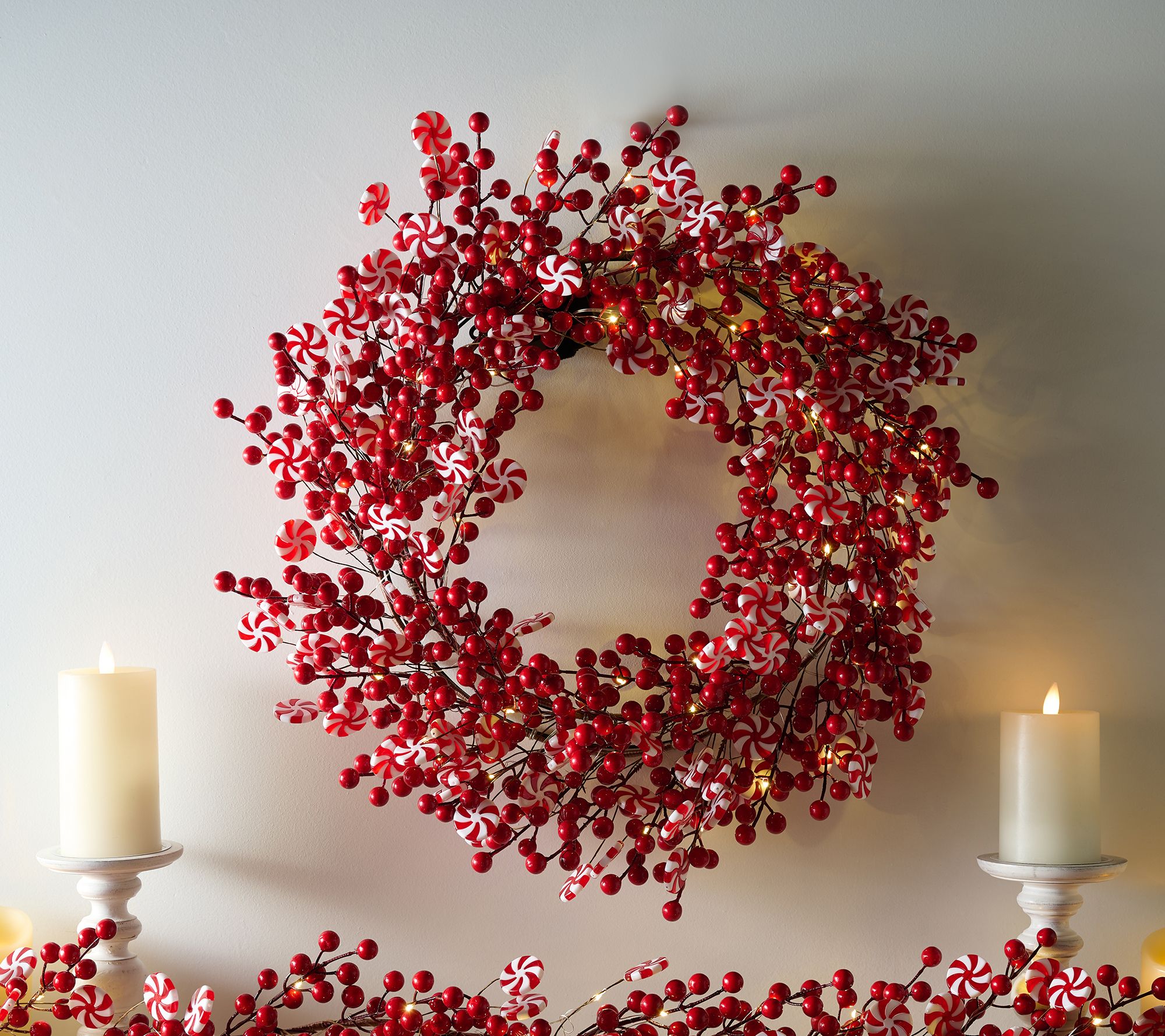 Kringle Express 24" Pre-Lit Peppermint Swirl & Berries Wreath