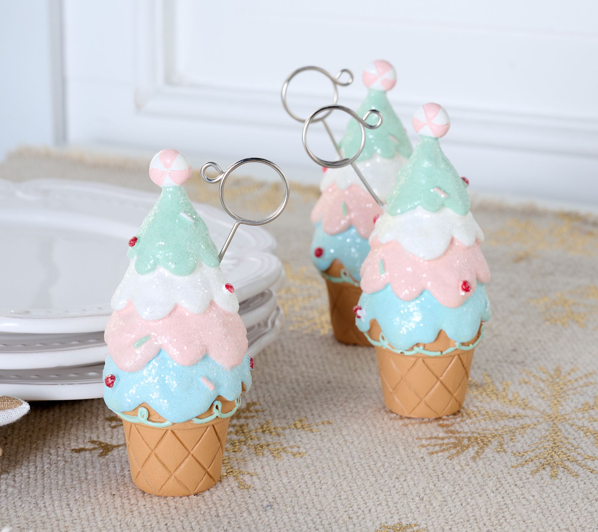 Set of 3 Ice Cream Cone Place Card Holders by Valerie