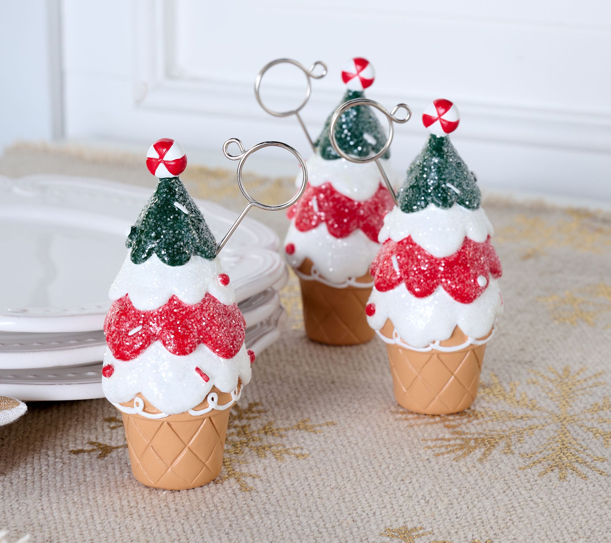 Set of 3 Ice Cream Cone Place Card Holders by Valerie