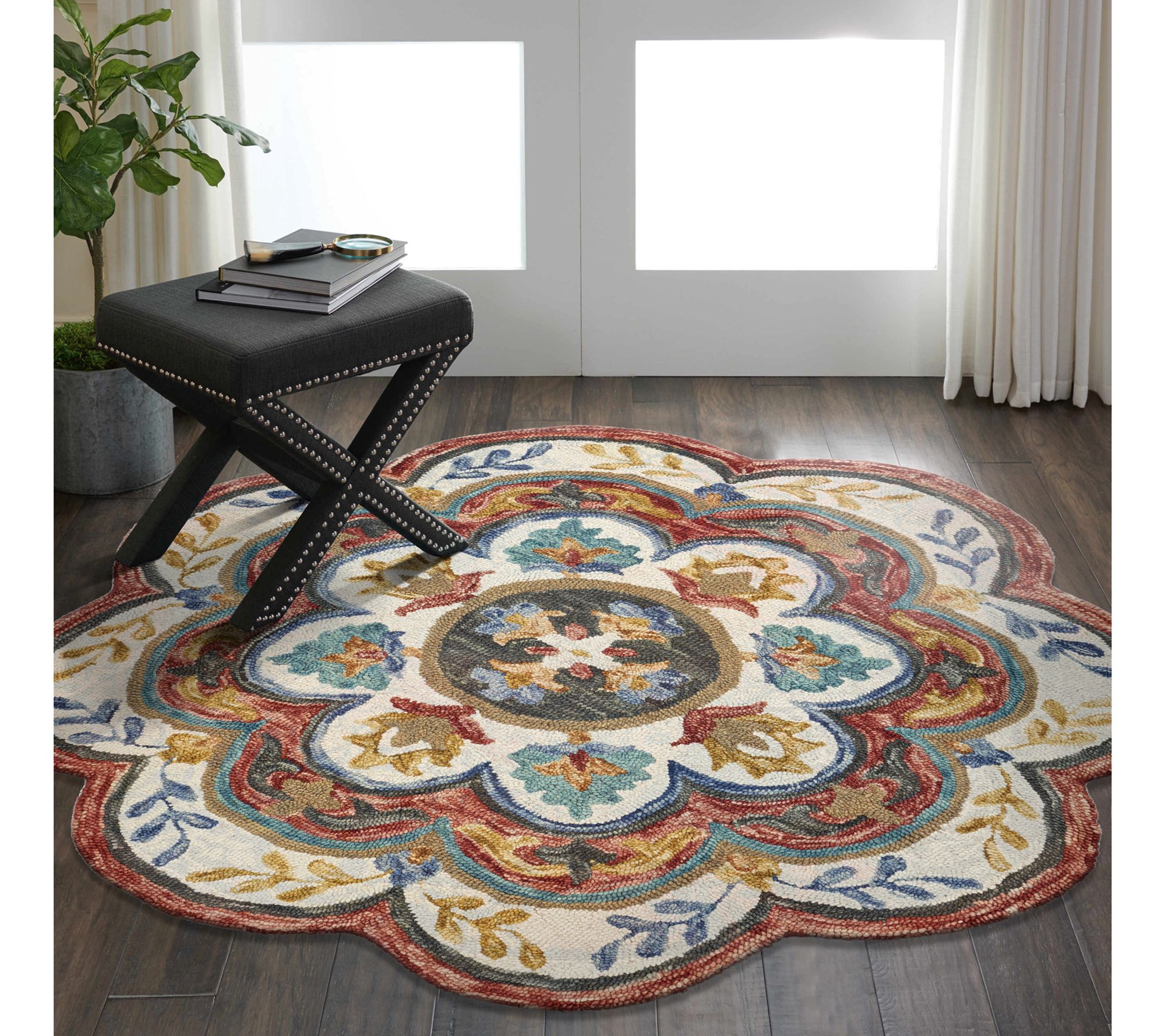 Ox Bay Floral Medallion Hand-Hooked Wool IndoorRug, 6' Round