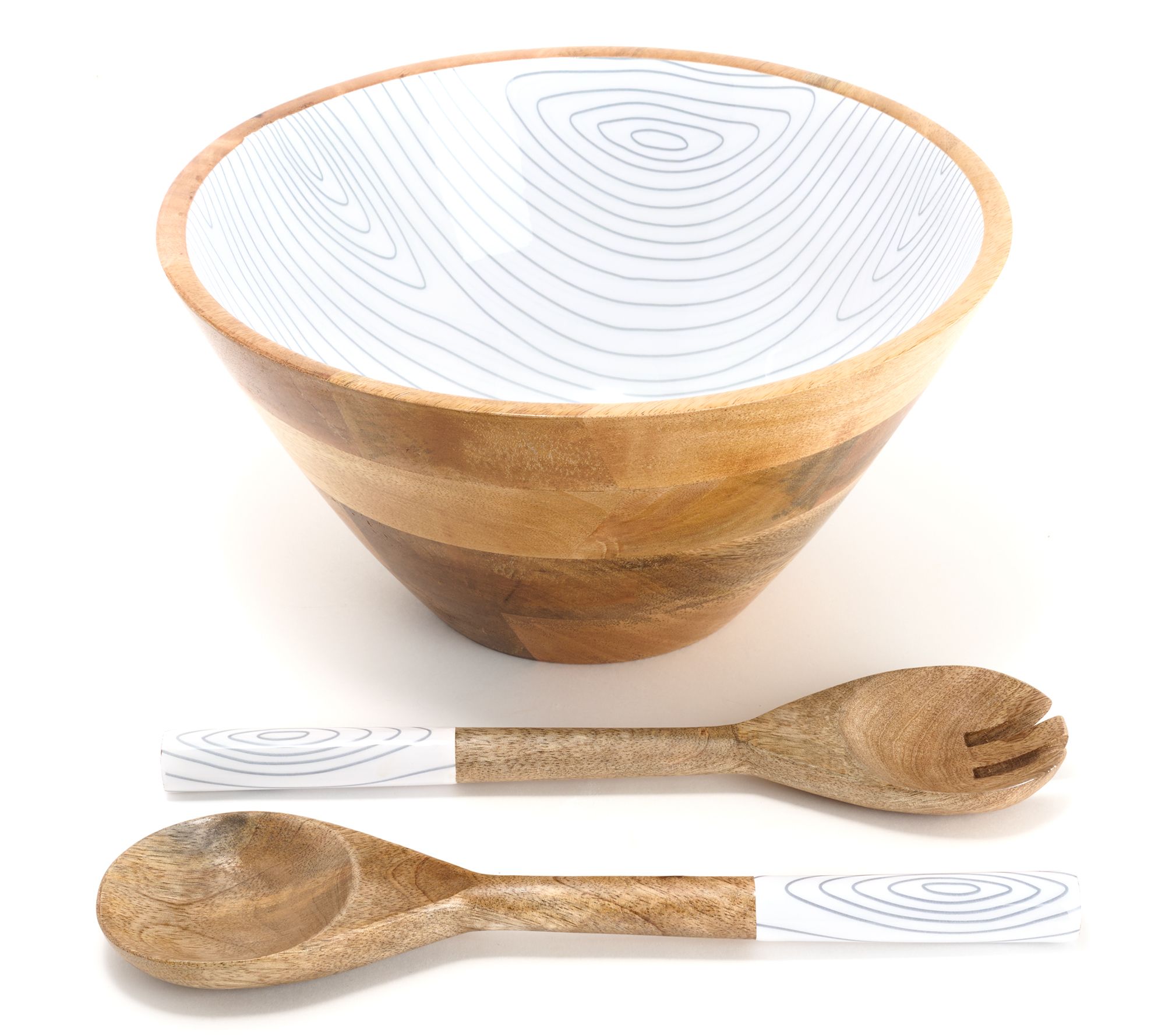 "As Is" Temp-tations Woodland 4-qt Mango Wood Bowl with Servers