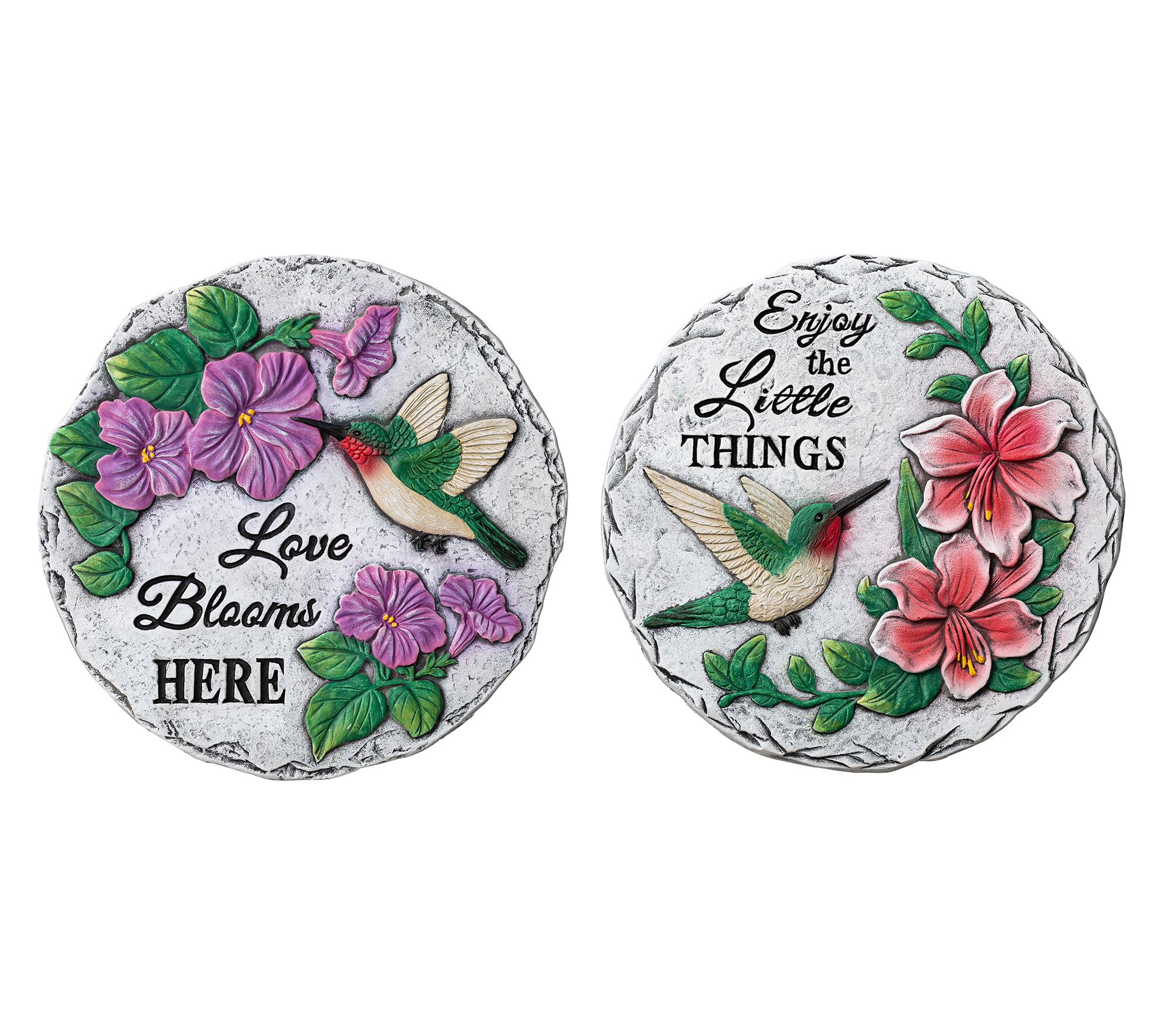 Glitzhome 10" Cement Hummingbird Flower Stepping Stones S/2