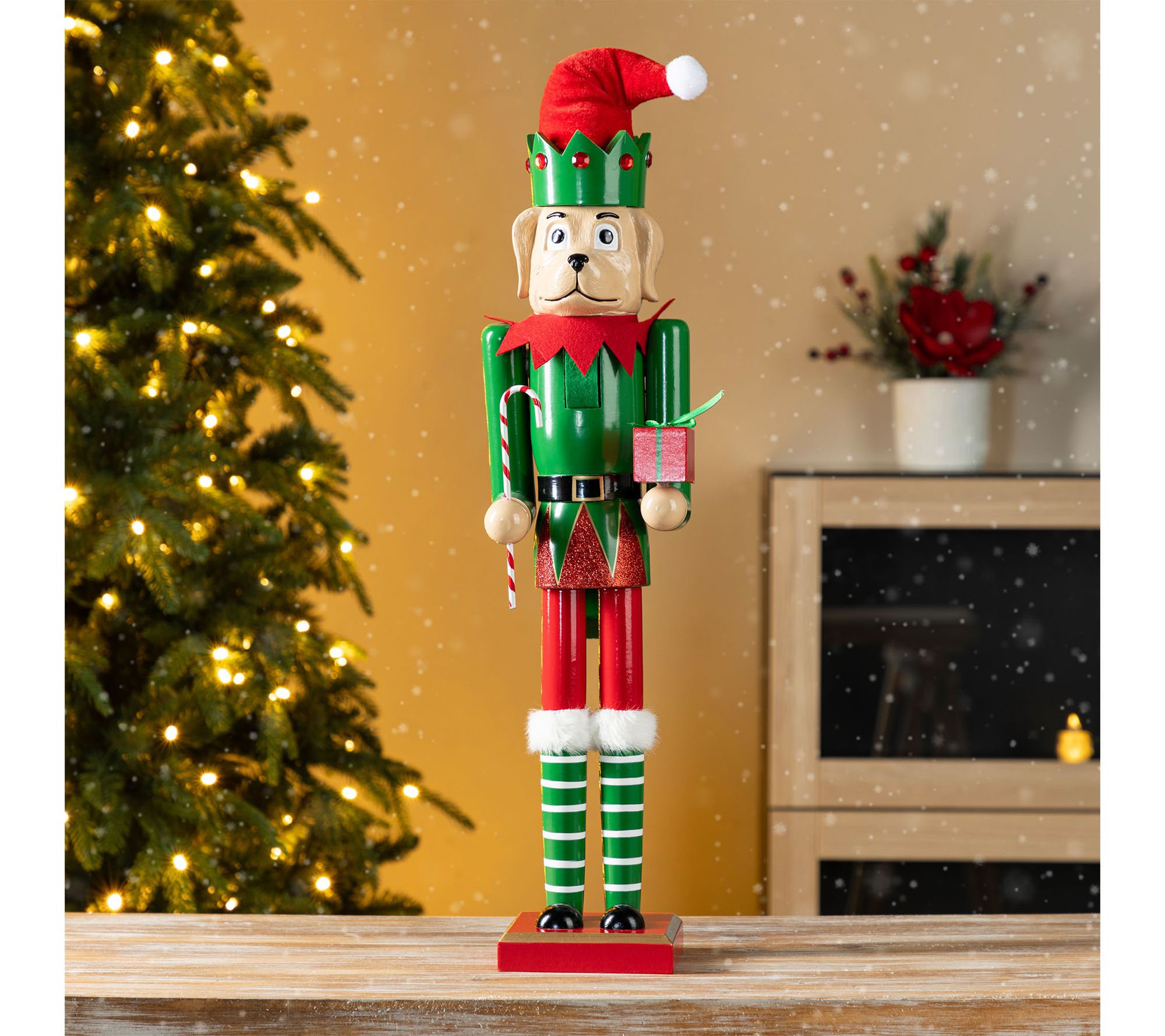 Glitzhome 23.5"H Wooden Christmas Elf Dog Nutcracker