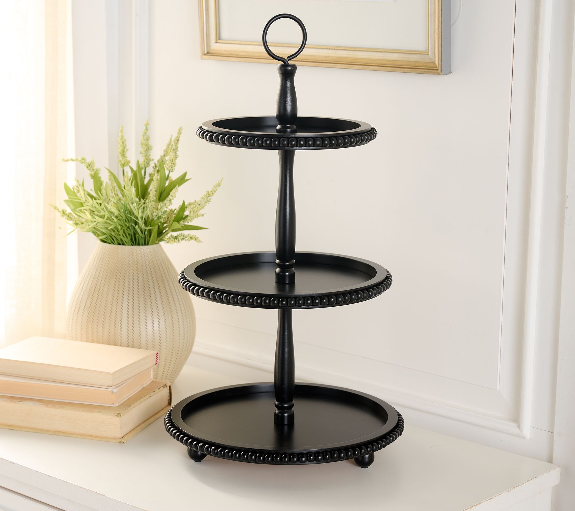 "As Is" 3-Tier Wood Tray with Beaded Detail by Valerie