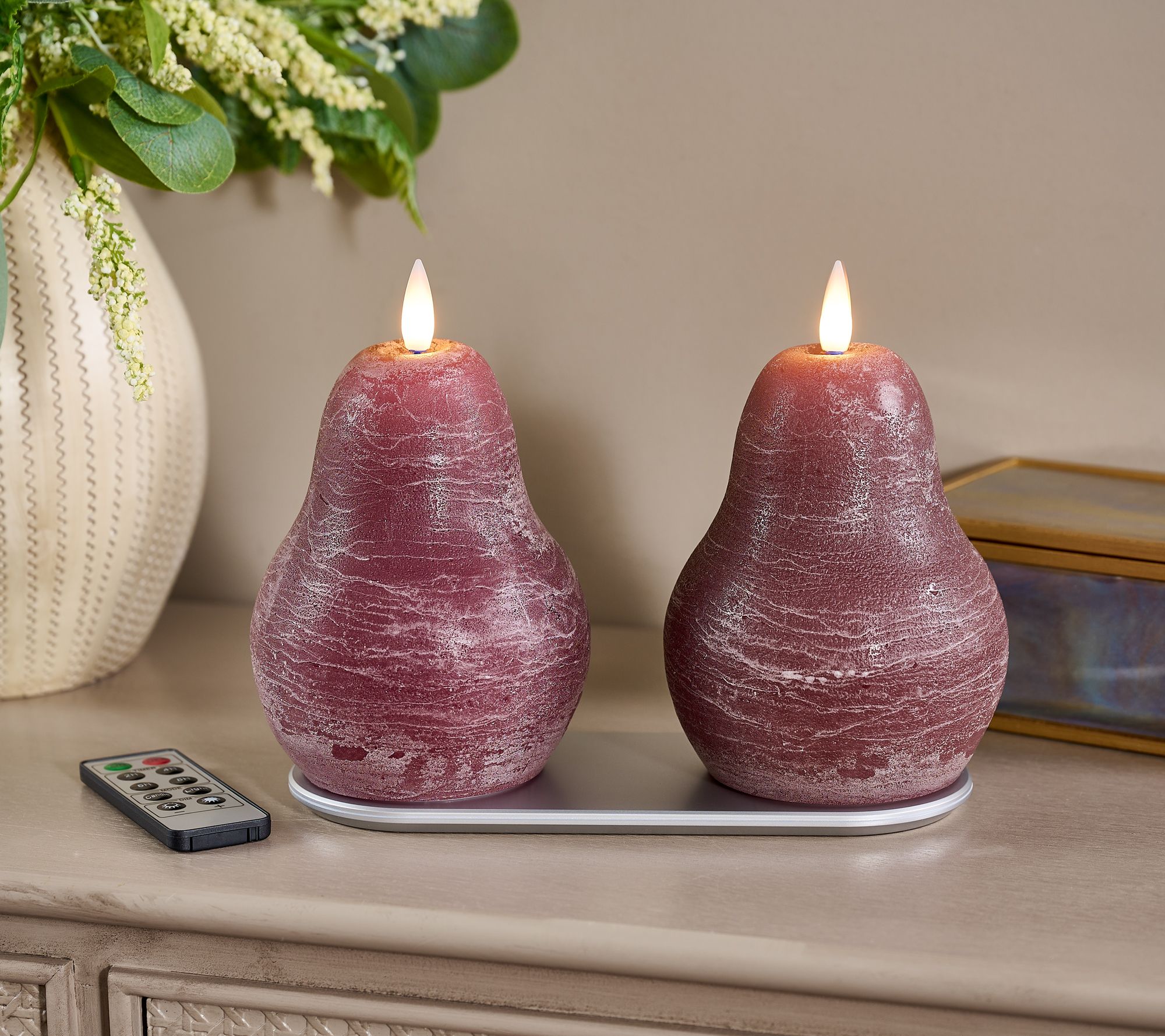 "As Is" Home Bliss Set of 2 Rechargeable 5" Flameless Pear Candles