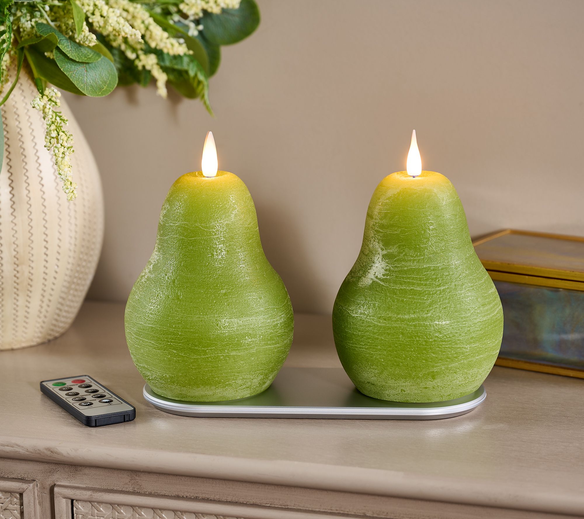 "As Is" Home Bliss Set of 2 Rechargeable 5" Flameless Pear Candles