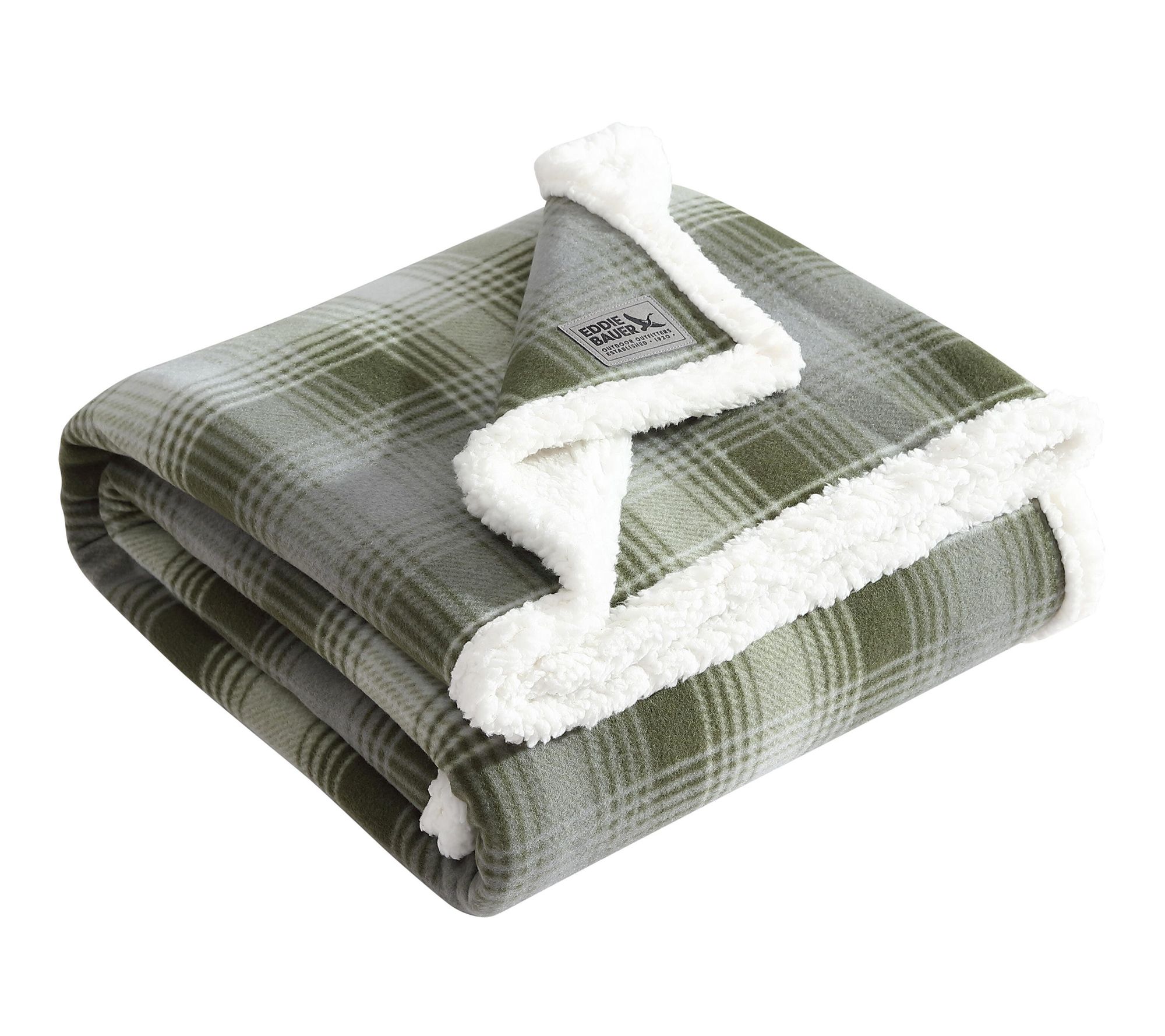 Eddie Bauer Nordic Plaid Green Polar Fleece 50"X70" Throw
