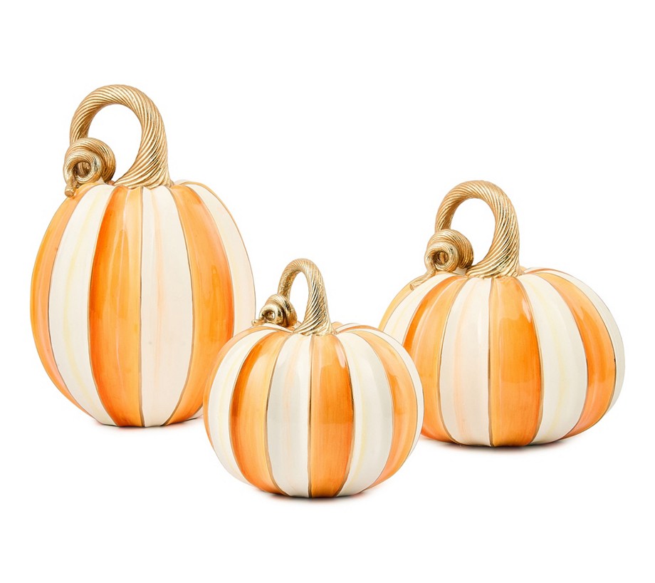 MacKenzie- Childs Set of 3 Elegant Stripe Pumpkins
