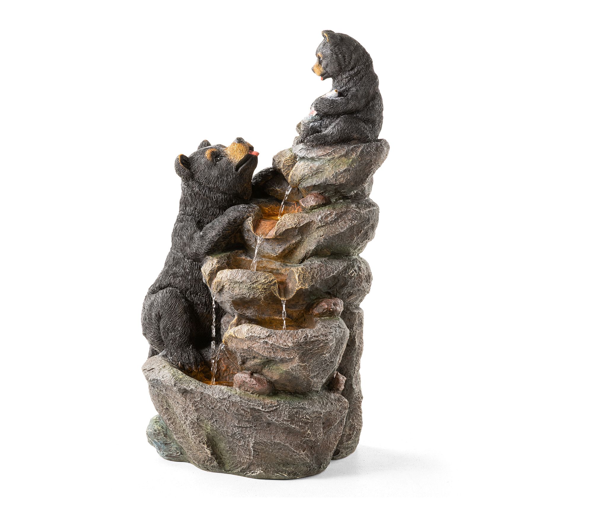 Glitzhome 30.5"H 4-Tiered Mom and Baby Bear Outdoor Fountain