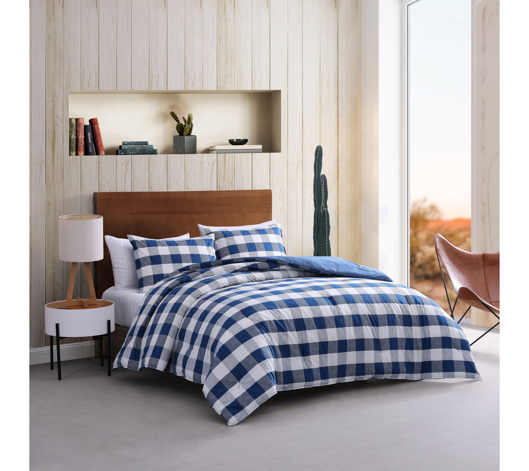 Wrangler Bison Plaid Navy Multi Cotton King Comforter Set