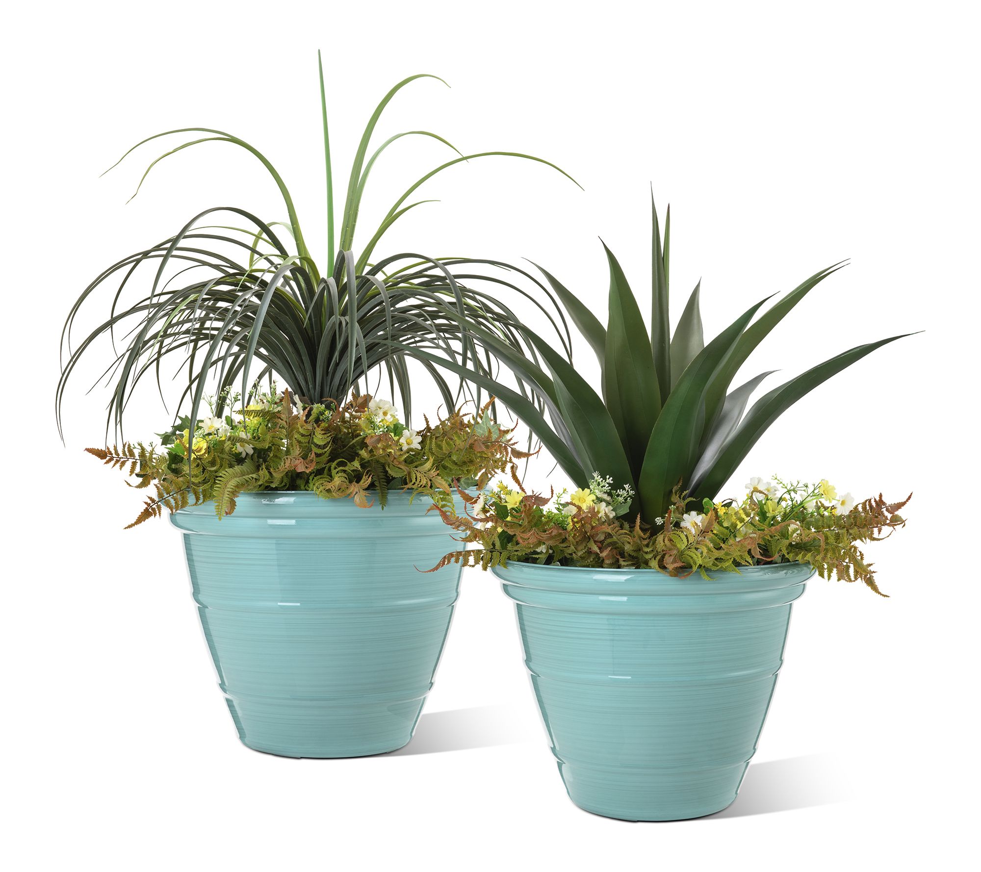 Glitzhome 19.5"D S/2 Round Faux Ceramic Pot Plastic Planter
