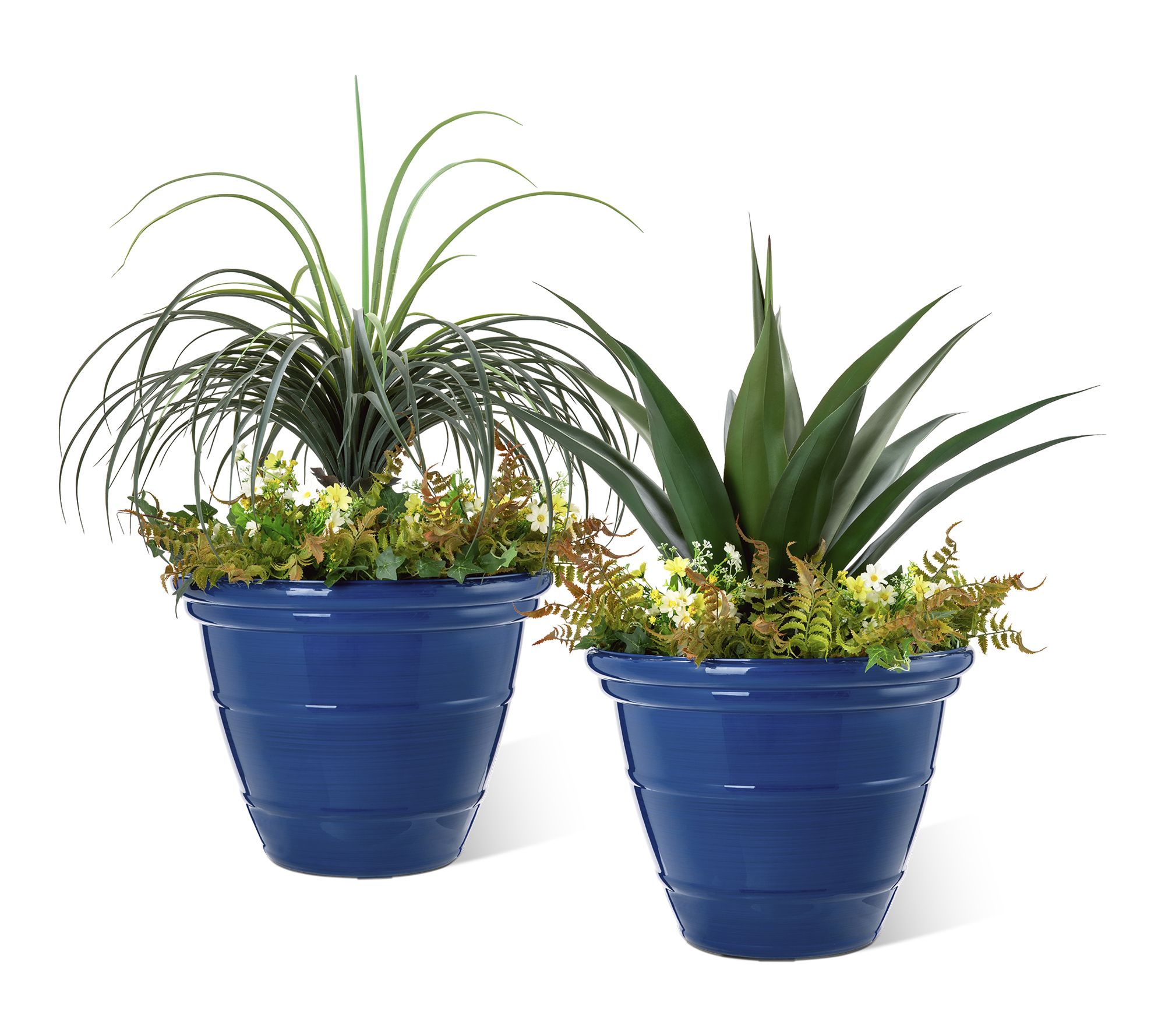 Glitzhome 19.5"D S/2 Round Faux Ceramic Pot Plastic Planter