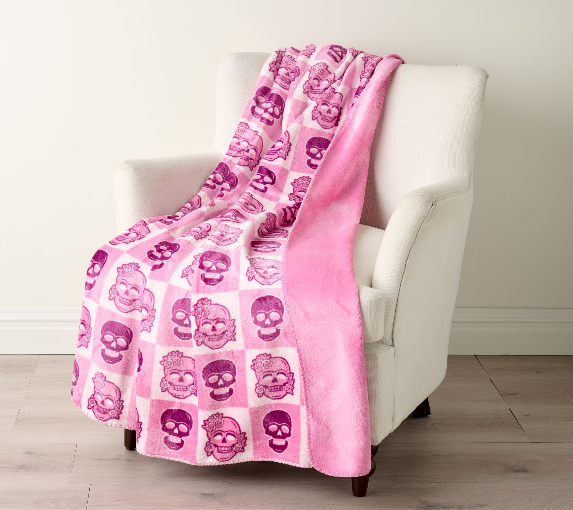 60" x 70" Checkered Plush Skull Throw by Mally Roncal
