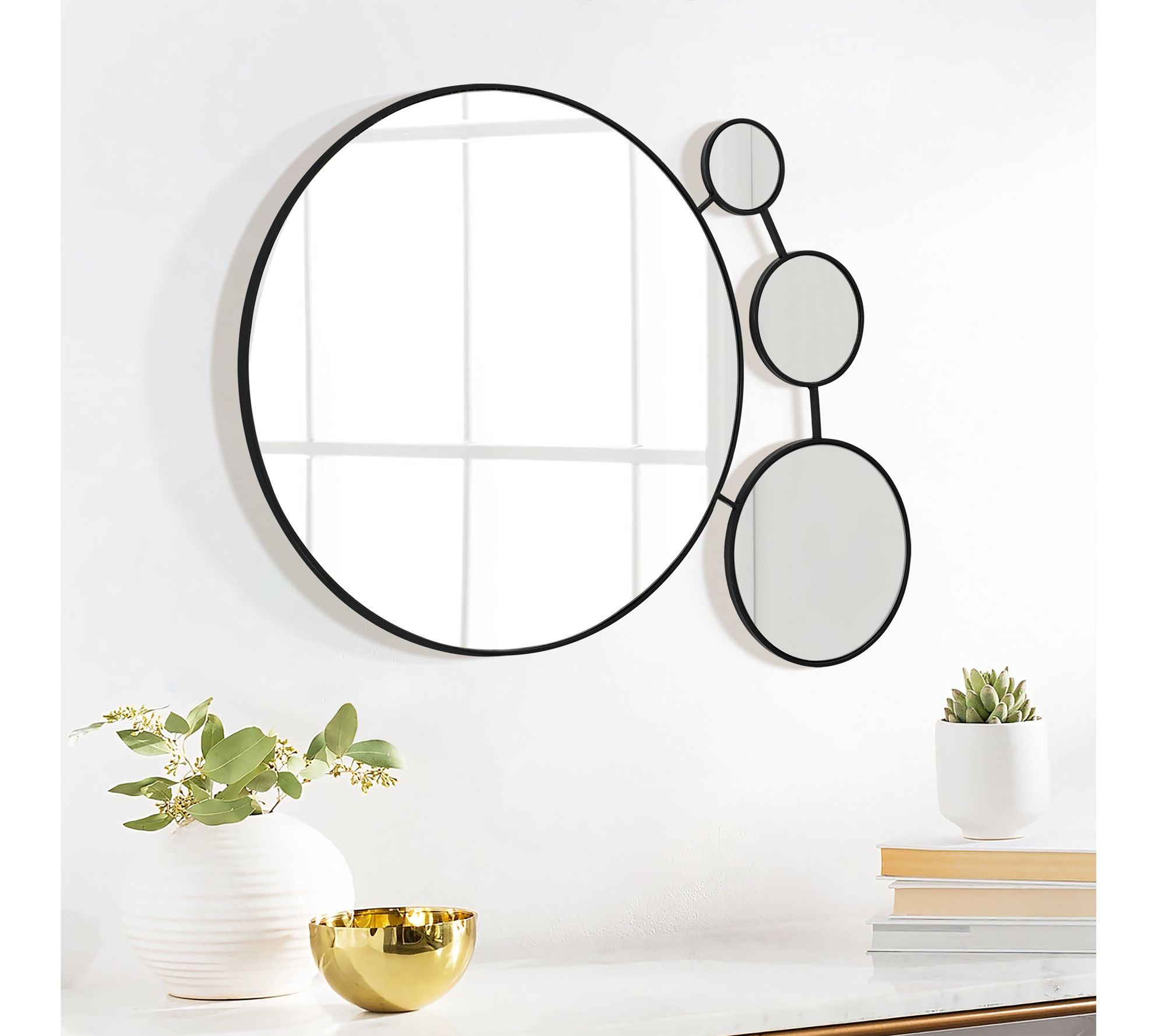 LuxenHome Circles Black Frame Wall Mirror, 24.7" H x 34.5" W