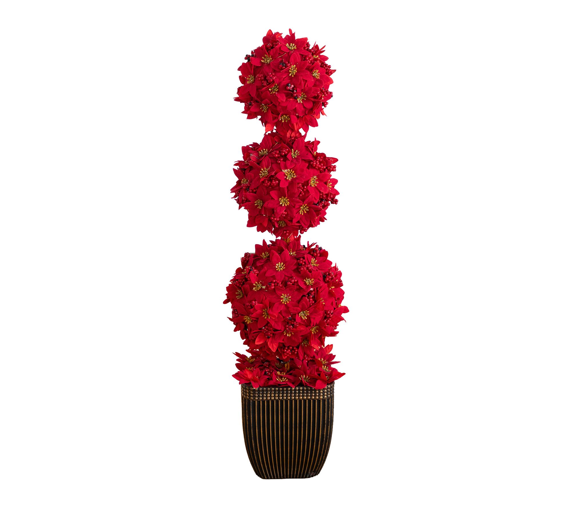 31-in Pre-Lit Christmas Poinsettia Triple Ball Topiary Tree