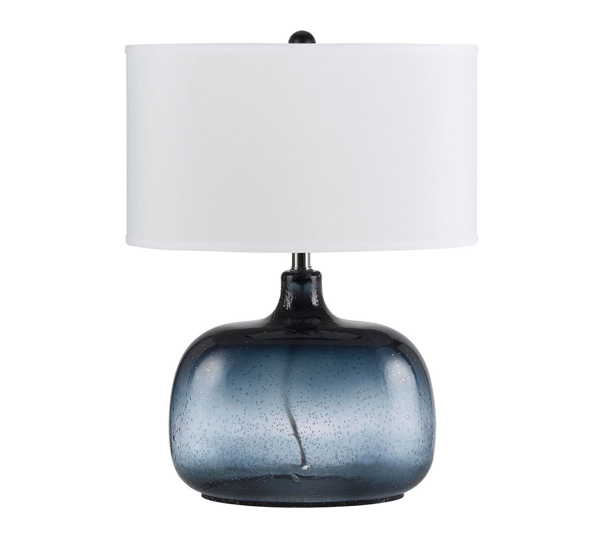HomeRoots 24" Dark Blue Glass Table Lamp, White Novelty Shade