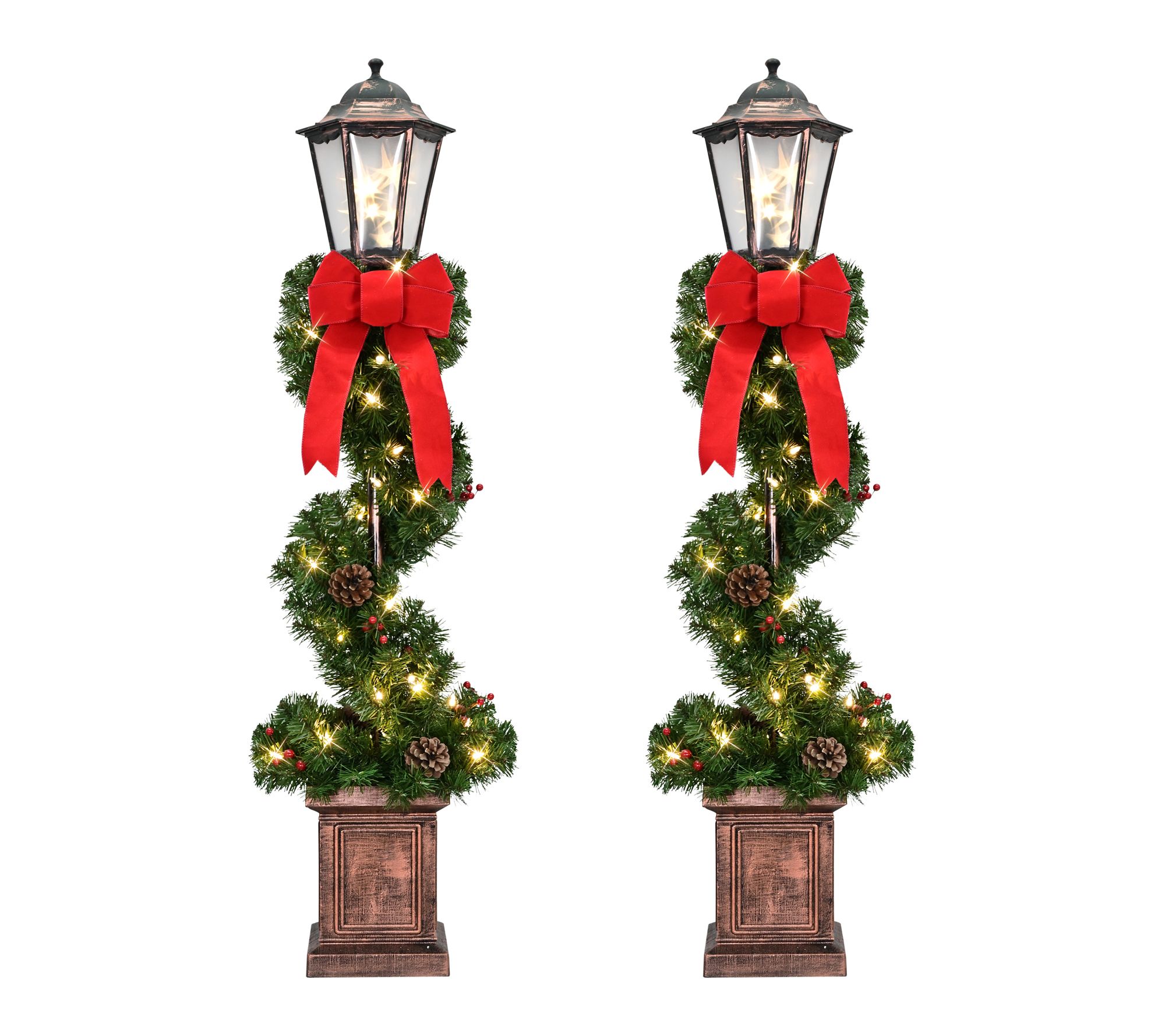 Puleo International Set of 2 Pre -Lit Artificial Lamp Post Trees
