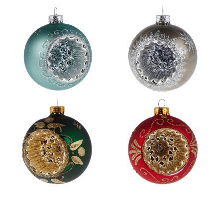Set of 4 Retro-Inspired Reflector Glass Ball Ornaments - QVC.com