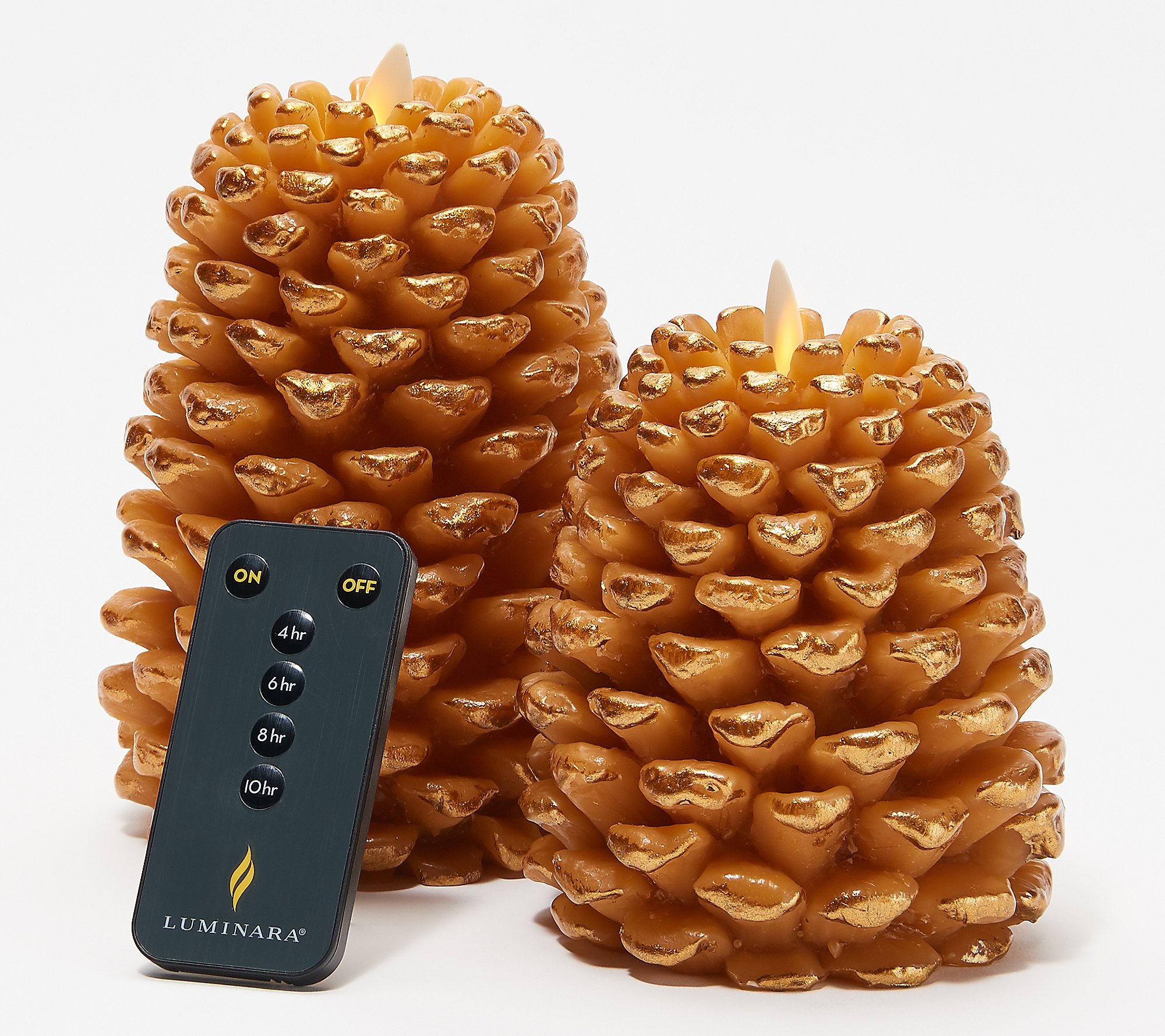 Brown & Gold Luminara Pine Cone Figural Wax Flameless Candle NEW REMOTE 
