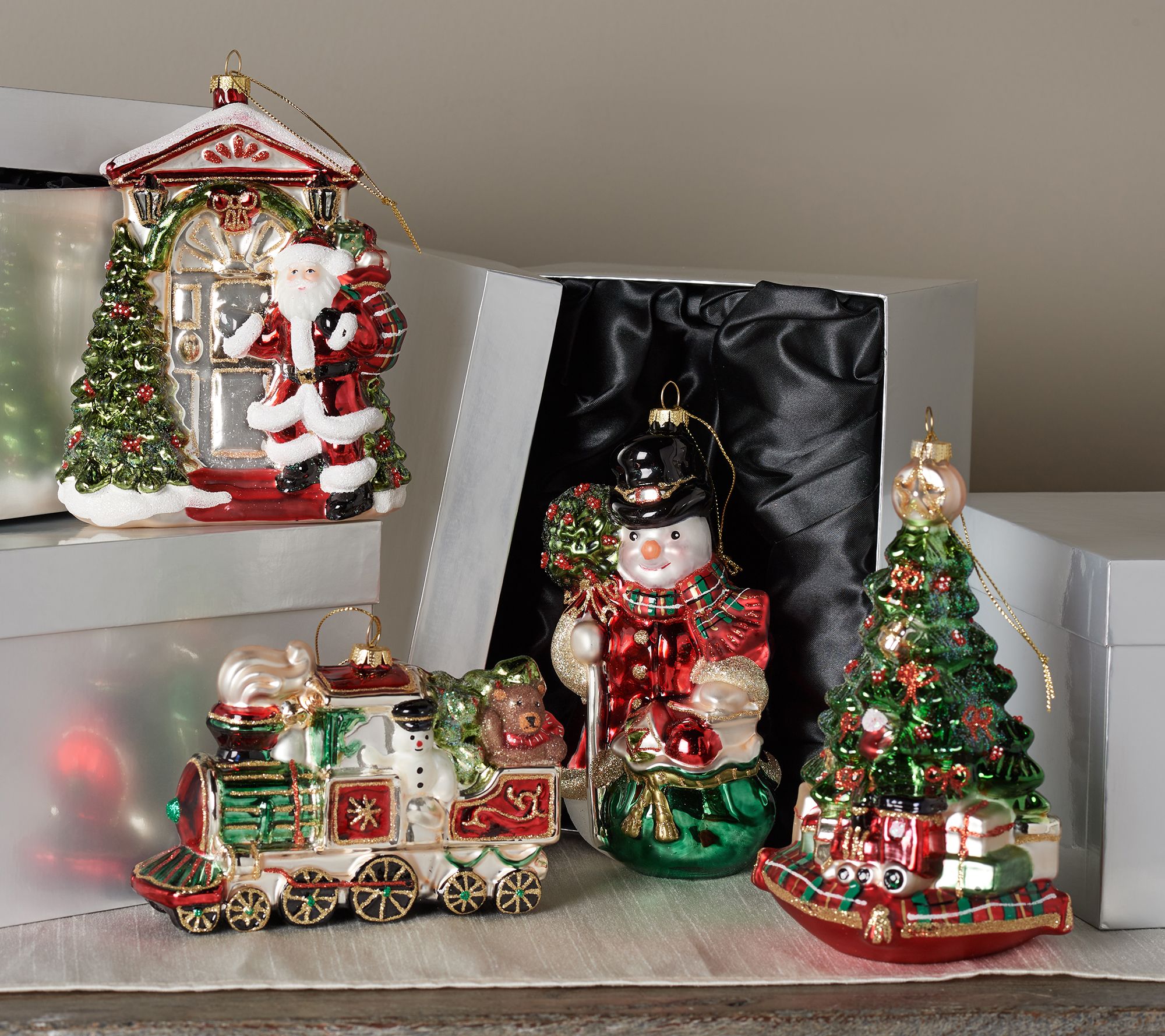 Set of 4 Glass Blown Ornaments with Gift Boxes by Valerie - QVC.com