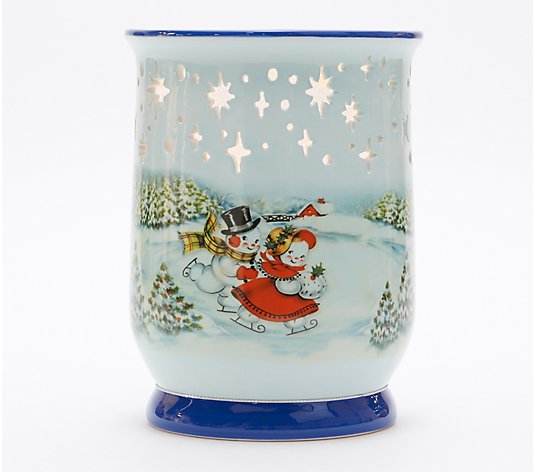 Mr. Christmas 8" Nostalgic Ceramic Hurricane with Holiday Scene