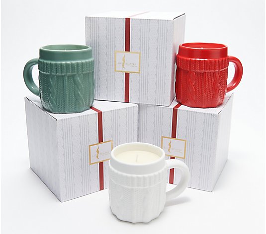 Lightscapes Set of (3) 9-oz Sweater Mug Candles with Gift Boxes
