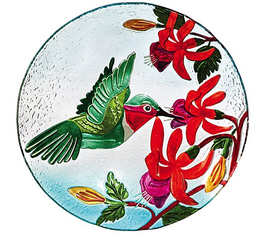 Evergreen Glass Stake Birdbath, Hummingbird Flutter