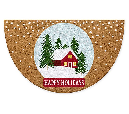 Design Imports Happy Holidays Snow Globe 17" x29" Doormat