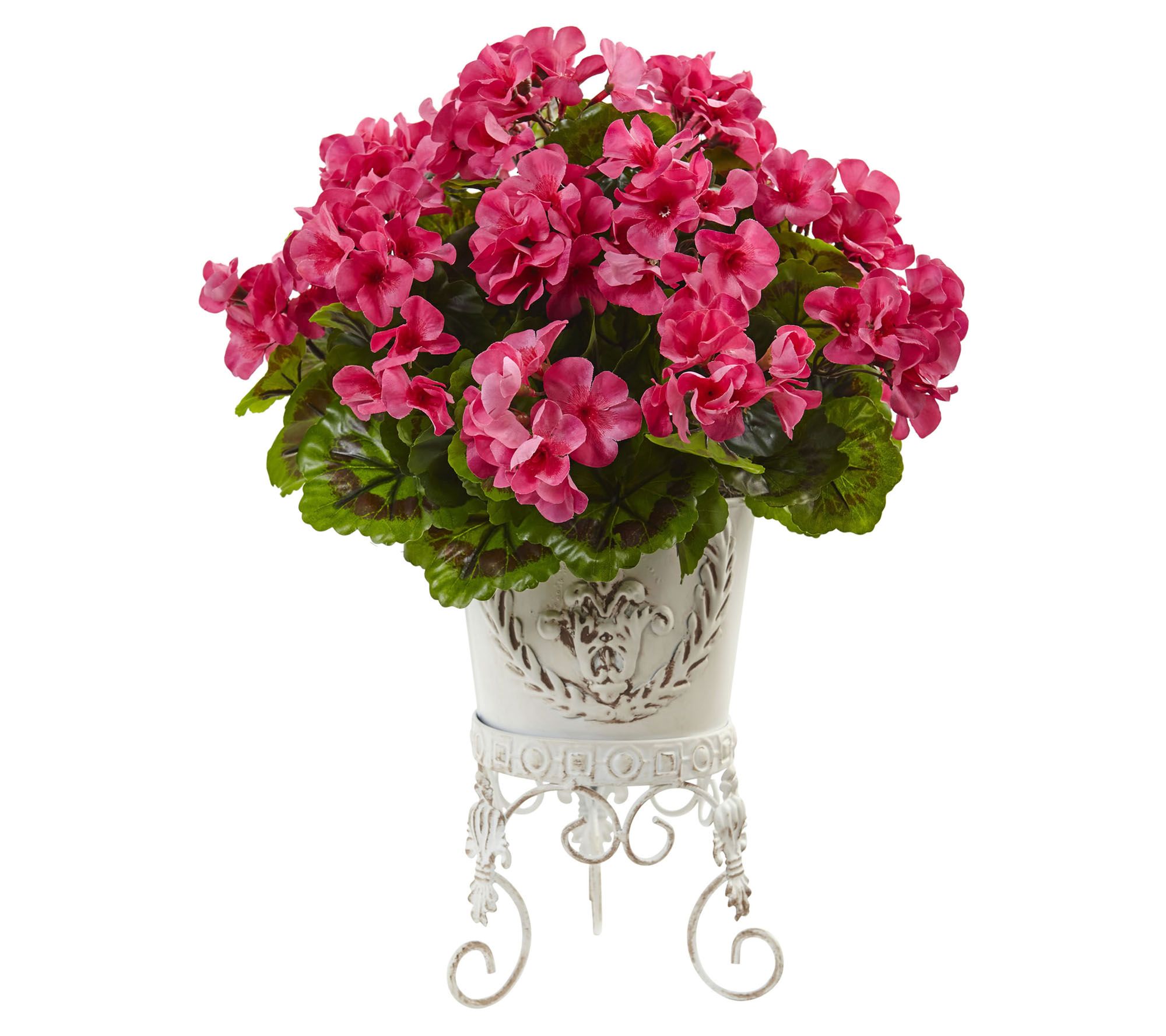 Geranium with Metal Planter by Nearly Natural