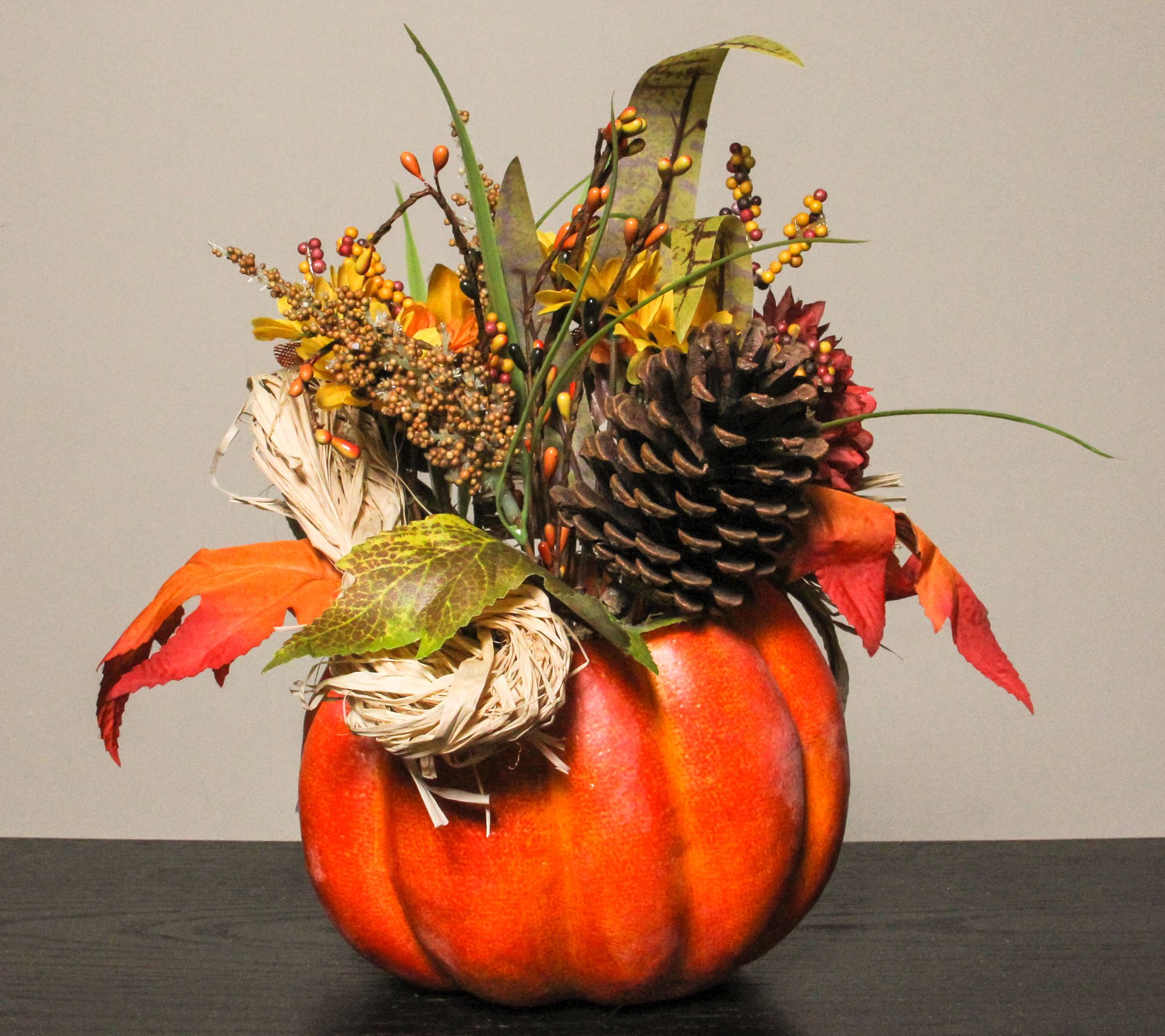 Northlight Autumn Harvest Floral Filled PumpkinTable Decor - QVC.com