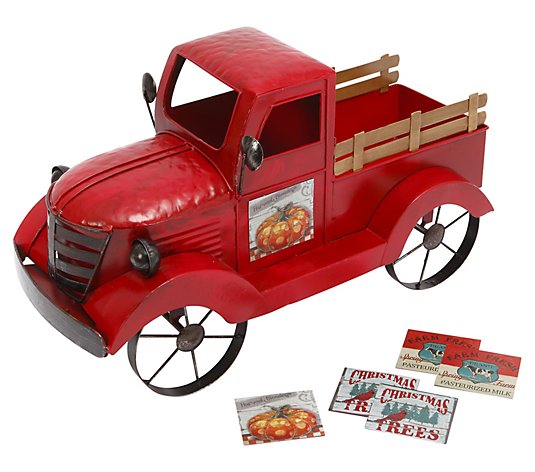 18.9"L Metal Antique Red Truck with Six Season Magnets