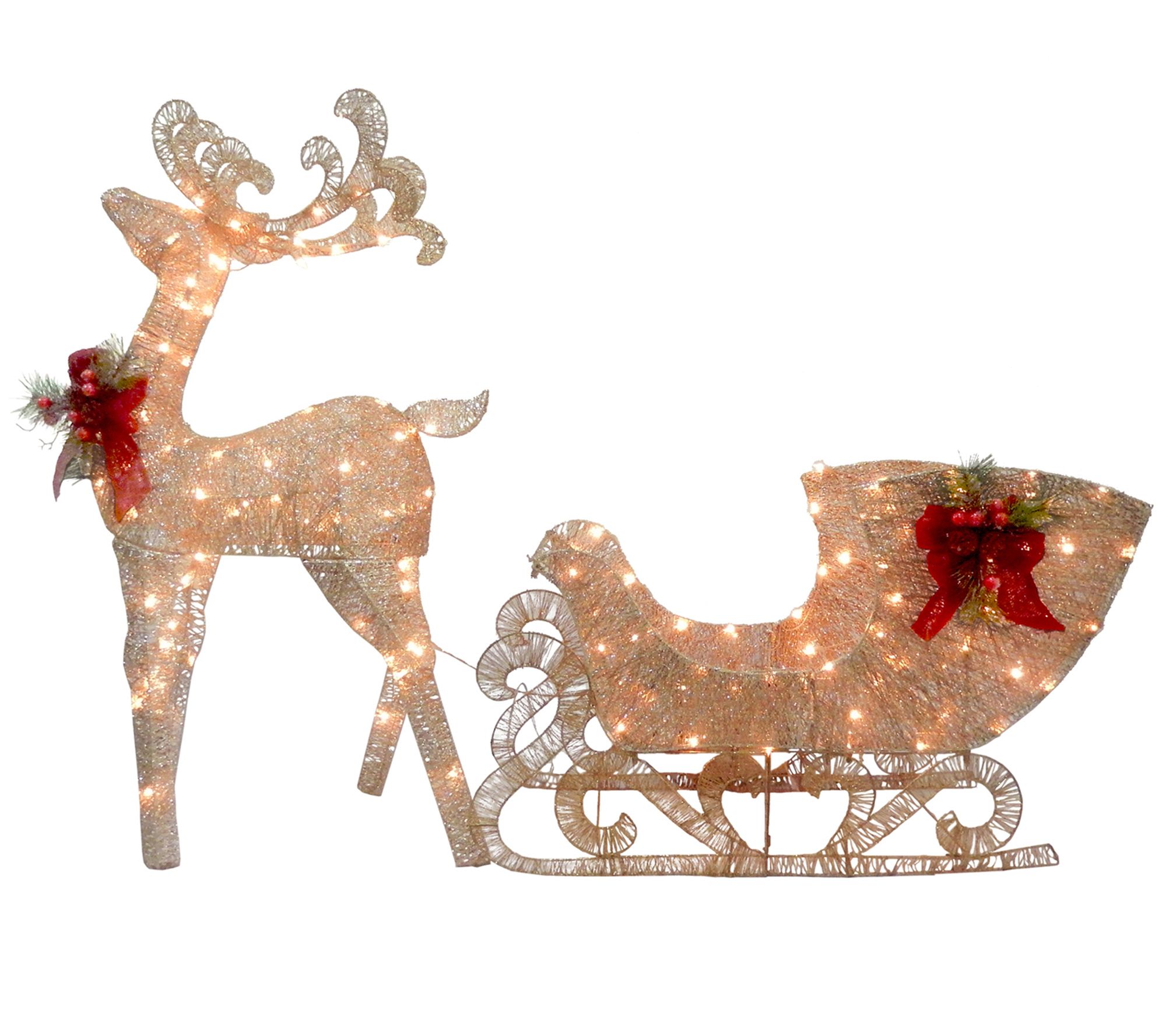 Reindeer and Santa's Sleigh with LED Lights - QVC.com